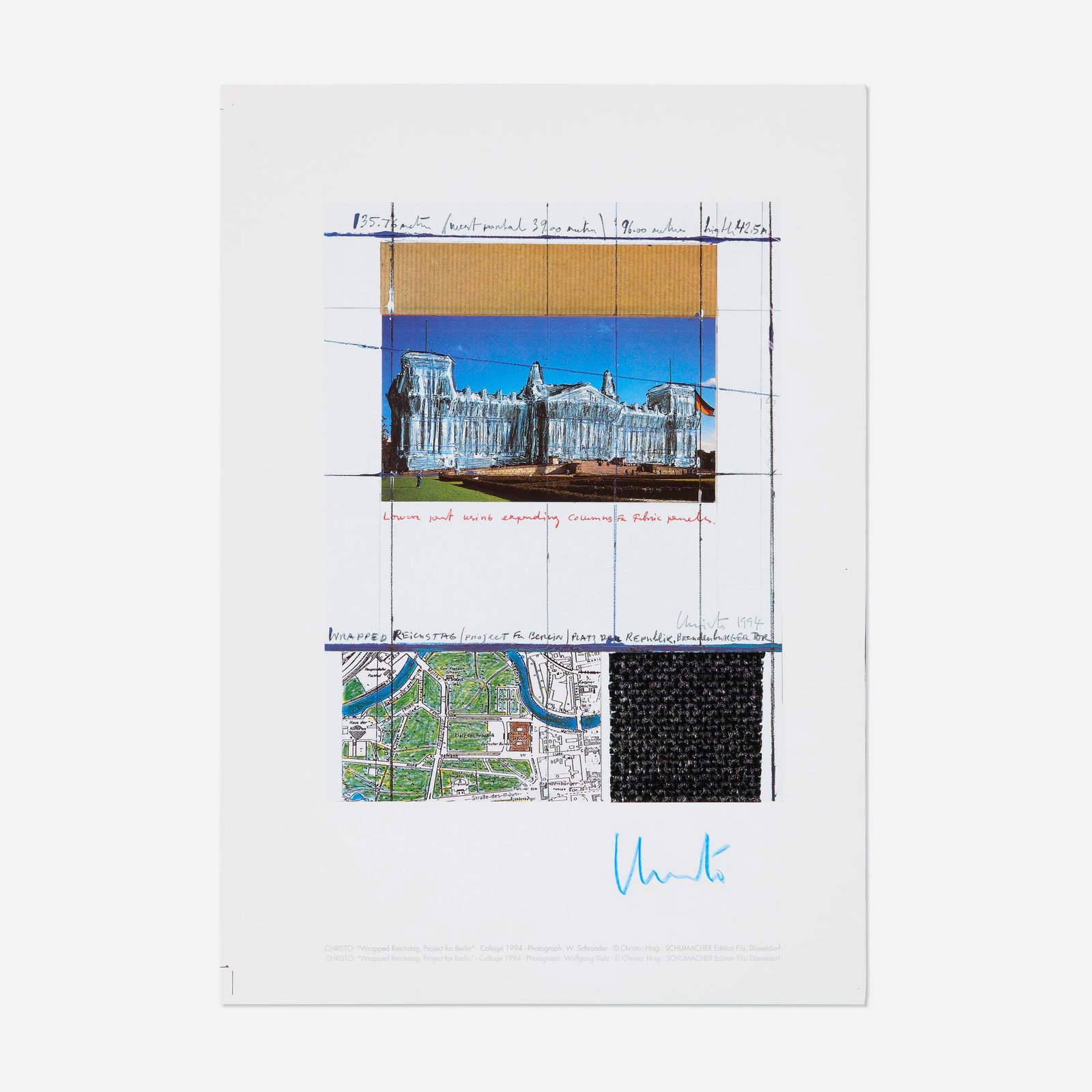 Christo, Wrapped Reichstag, Project for Berlin: Christo Wrapped Reichstag, Project for Berlin 1994 offset lithograph in colors with embossed elements image: 11 h x 8.375 w in (28 x 21 cm) sheet: 16.875 h x 11.875 w in (43 x 30 cm) This work is