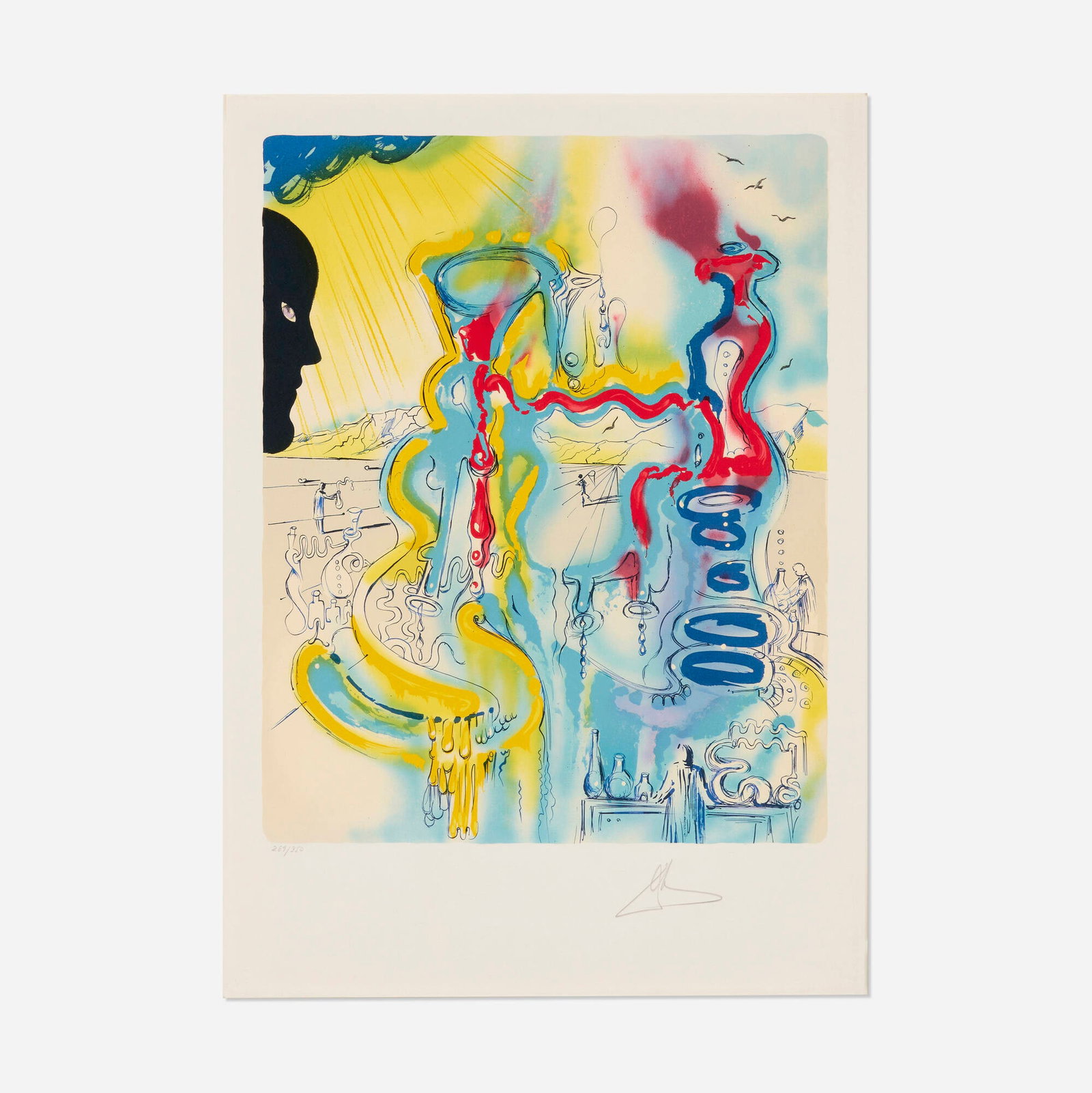 Salvador Dali, Chemist (from The Professions portfolio): Salvador Dali Chemist (from The Professions portfolio) 1979 / 1980 lithograph in colors image: 22.625 h x 18 w in (57 x 46 cm) sight: 28.75 h x 20.5 w in (73 x 52 cm) Signed and numbered to lower