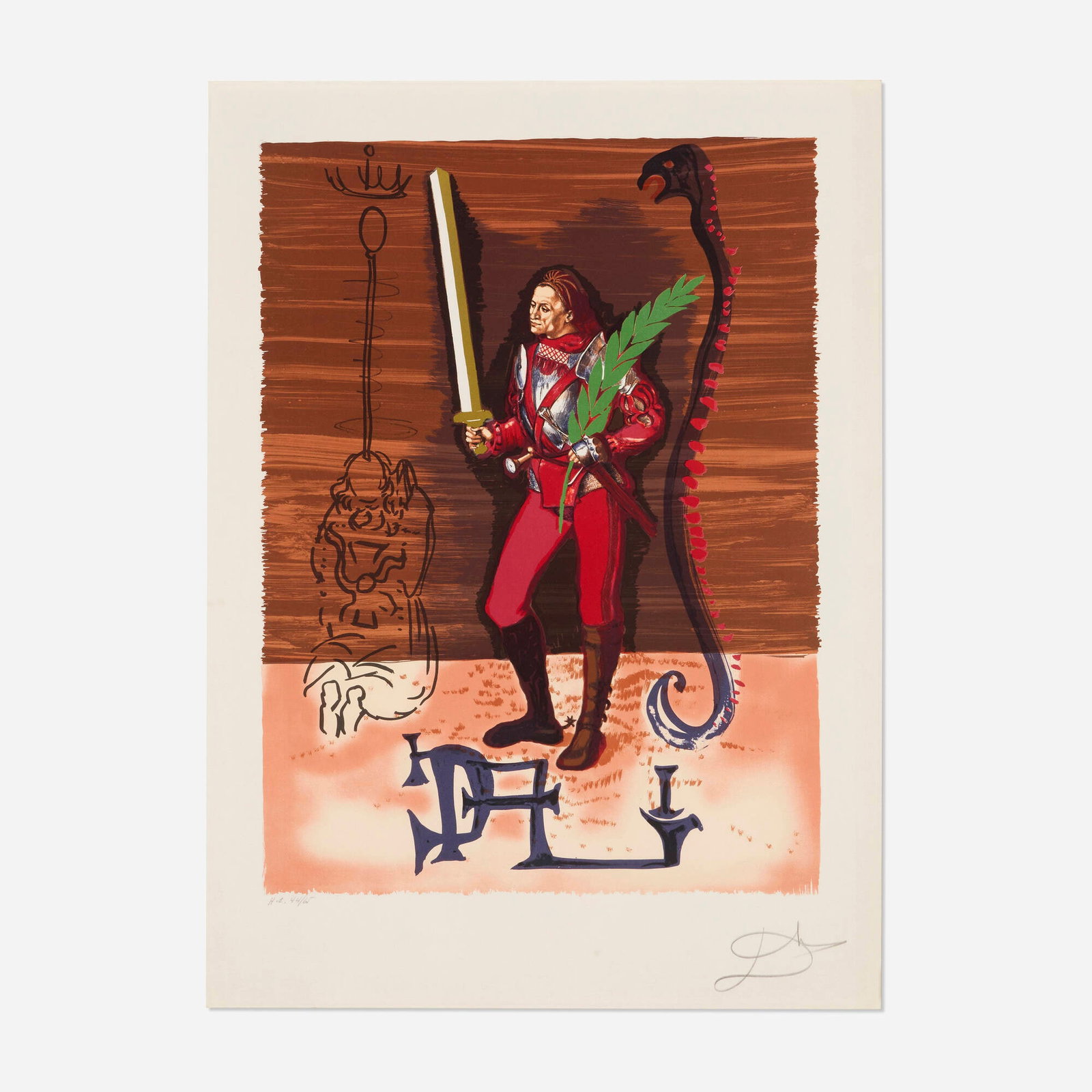 Salvador Dali, Christopher Columbus Discovers America (from the Dali Discovers America portfolio): Salvador Dali Christopher Columbus Discovers America (from the Dali Discovers America portfolio) 1977 lithograph in colors image: 23 h x 17 w in (58 x 43 cm) sight: 28.125 h x 20.5 w in (71 x 52 cm)
