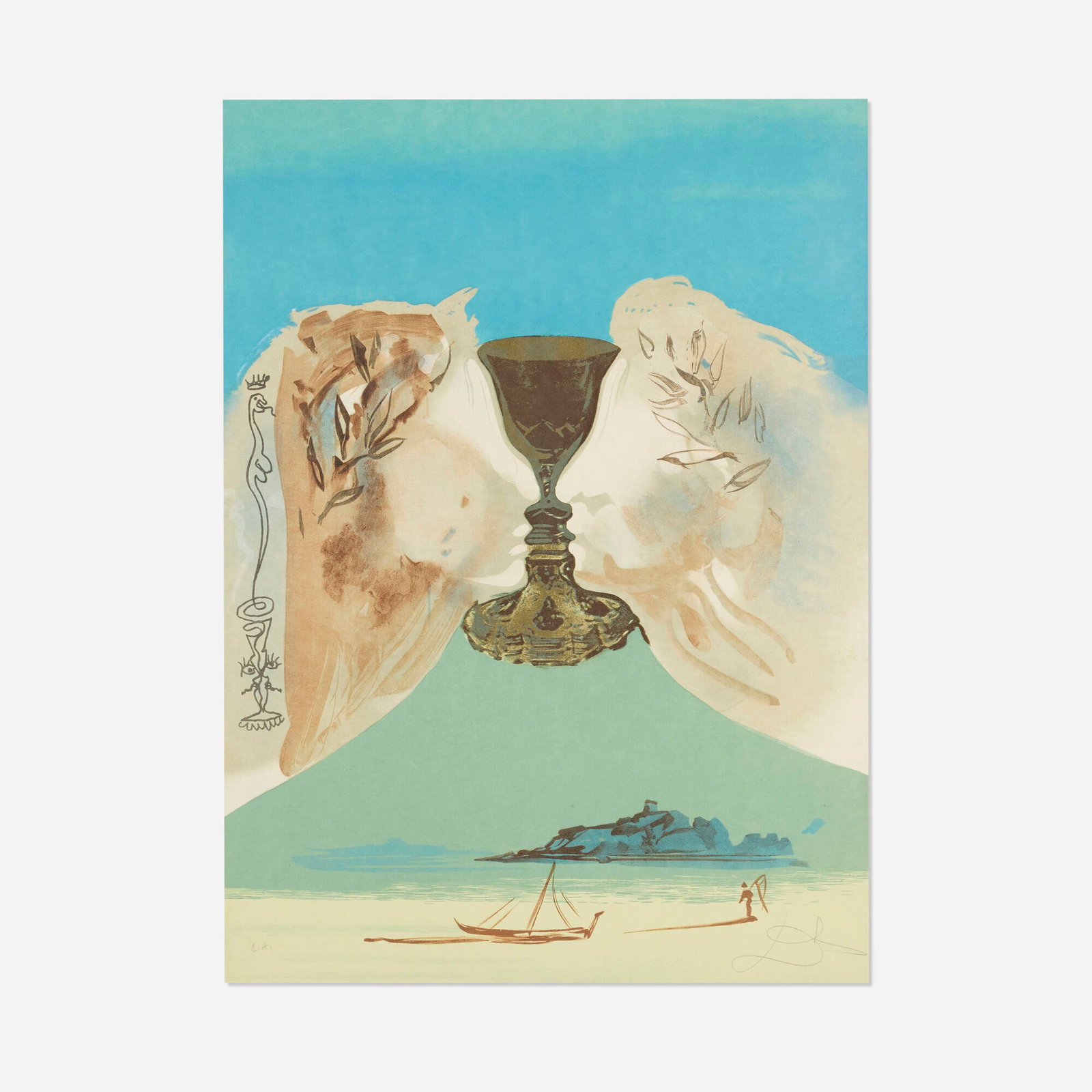 Salvador Dali, The Golden Chalice: Salvador Dali The Golden Chalice 1977 lithograph in colors on Japon 28.625 h x 21.25 w in (73 x 54 cm) Signed and numbered to lower edge 'E.A. Dali'. This work is an artist's proof