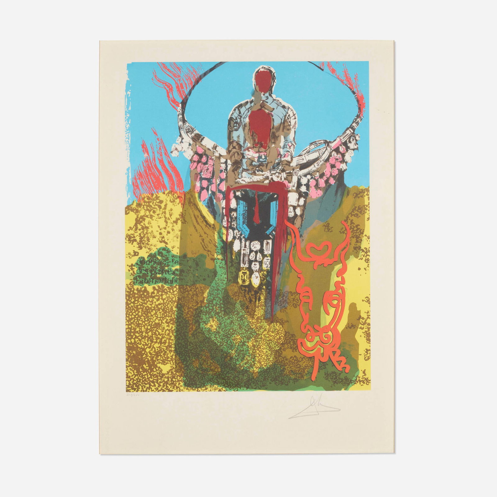 Salvador Dali, The Golden Calf (The Bullfighter): Salvador Dali The Golden Calf (The Bullfighter) 1977 lithograph in colors image: 22.875 h x 16.875 w in (58 x 43 cm) sight: 28.75 h x 20.5 w in (73 x 52 cm) Signed and numbered to lower edge