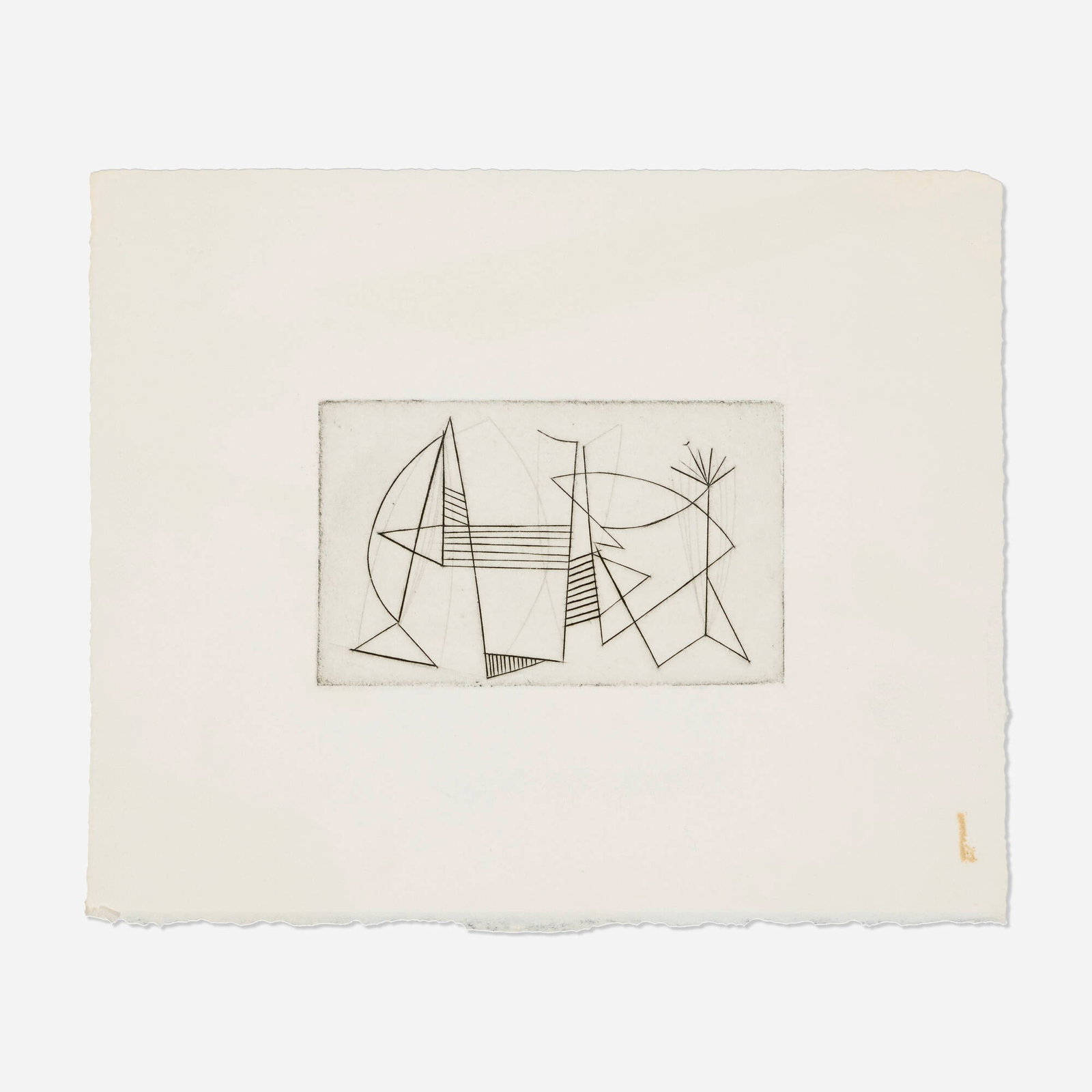 Dorothy Dehner, Untitled: Dorothy Dehner Untitled c. 1953 / c. 1991 etching image: 2.375 h x 3.875 w in (6 x 10 cm) sheet: 6.5 h x 7.75 w in (17 x 20 cm) This work is a proof apart from the edition of 125. This work will ship