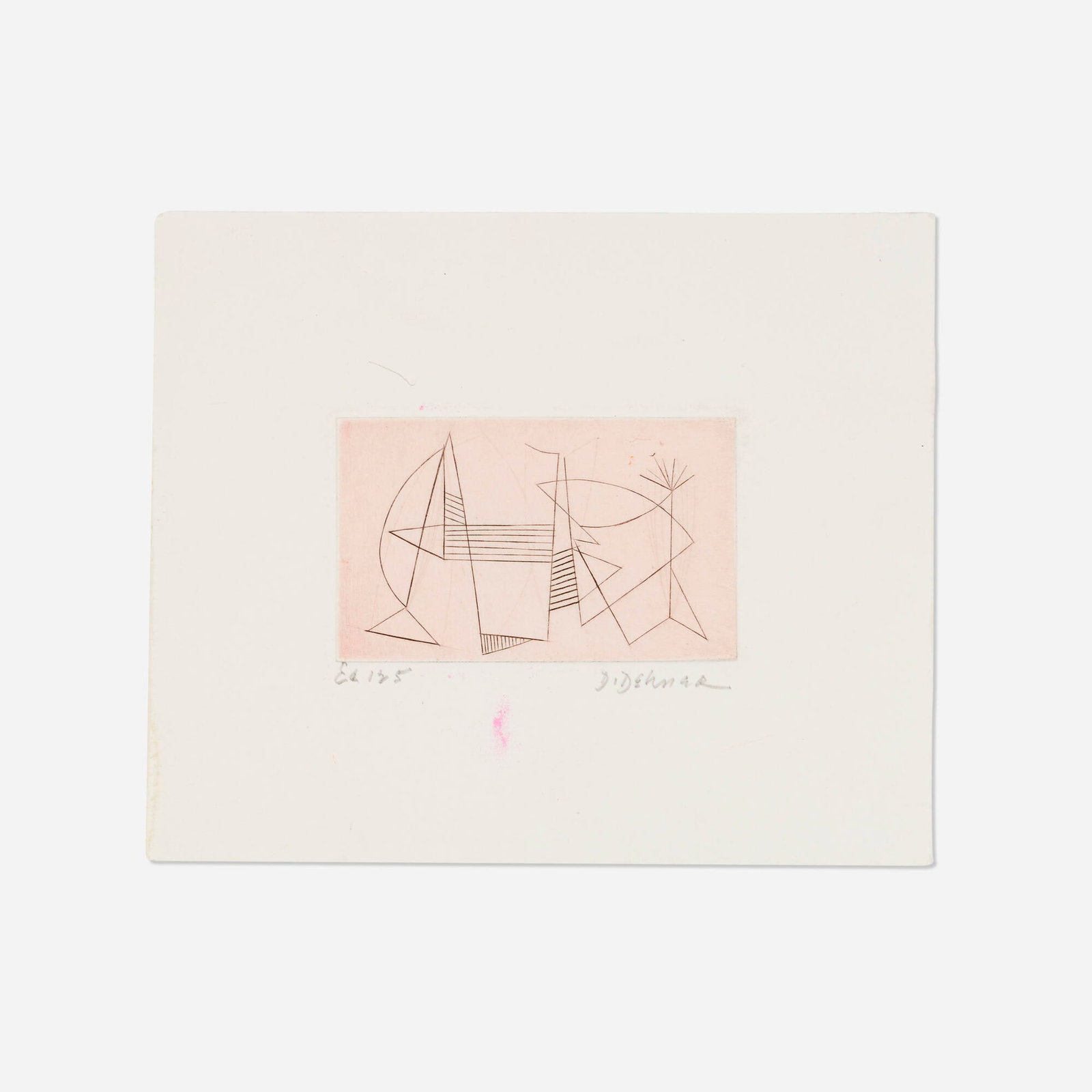 Dorothy Dehner, Untitled: Dorothy Dehner Untitled etching image: 2.5 h x 3.875 w in (6 x 10 cm) sheet: 6.5 h x 7.75 w in (17 x 20 cm) backing board: 8.5 h x 10.875 w in (22 x 28 cm) Signed and numbered to lower edge 'Ed.