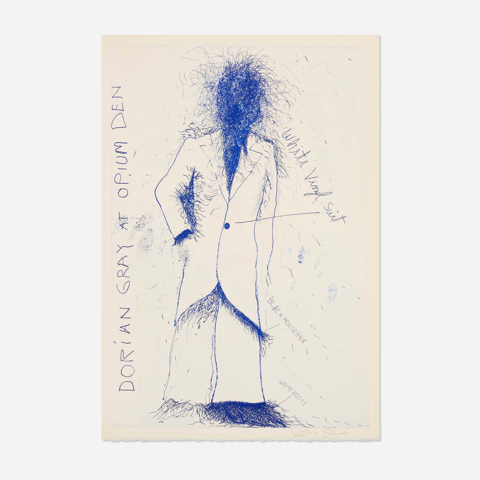 Jim Dine, Dorian Gray at Opium Den (from The Picture of Dorian Gray portfolio): Jim Dine Dorian Gray at Opium Den (from The Picture of Dorian Gray portfolio) 1968 etching on Velin d'Arches image: 16.5 h x 11.125 w in (42 x 28 cm) sheet: 17.75 h x 12.125 w in (45 x 31 cm) Signed