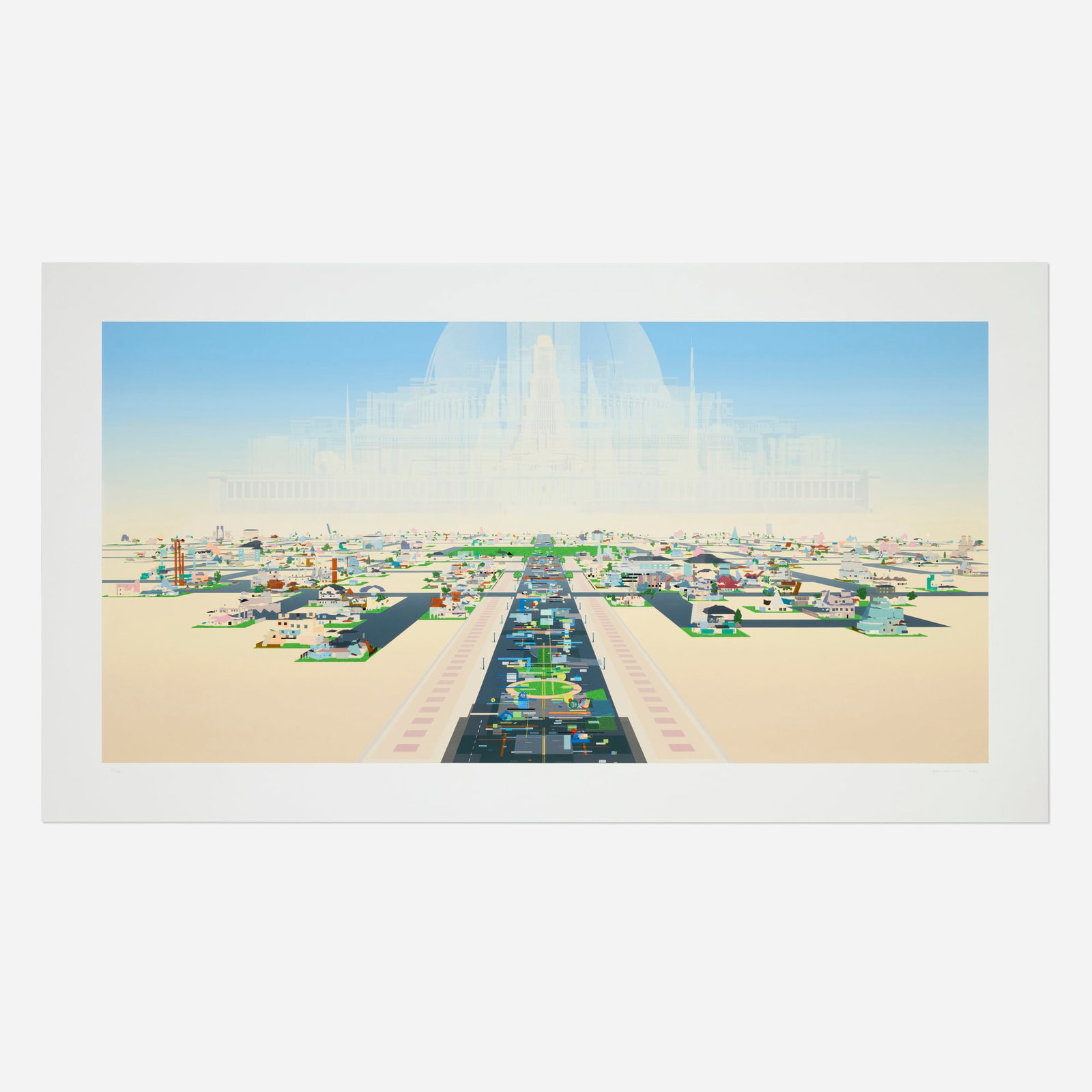Benjamin Edwards, Automatic City: Benjamin Edwards Automatic City 2006 lithograph in colors on BFK Rives image: 22.375 h x 44.75 w in (57 x 114 cm) sheet: 28.5 h x 50.75 w in (72 x 129 cm) Signed, dated, and numbered to lower edge