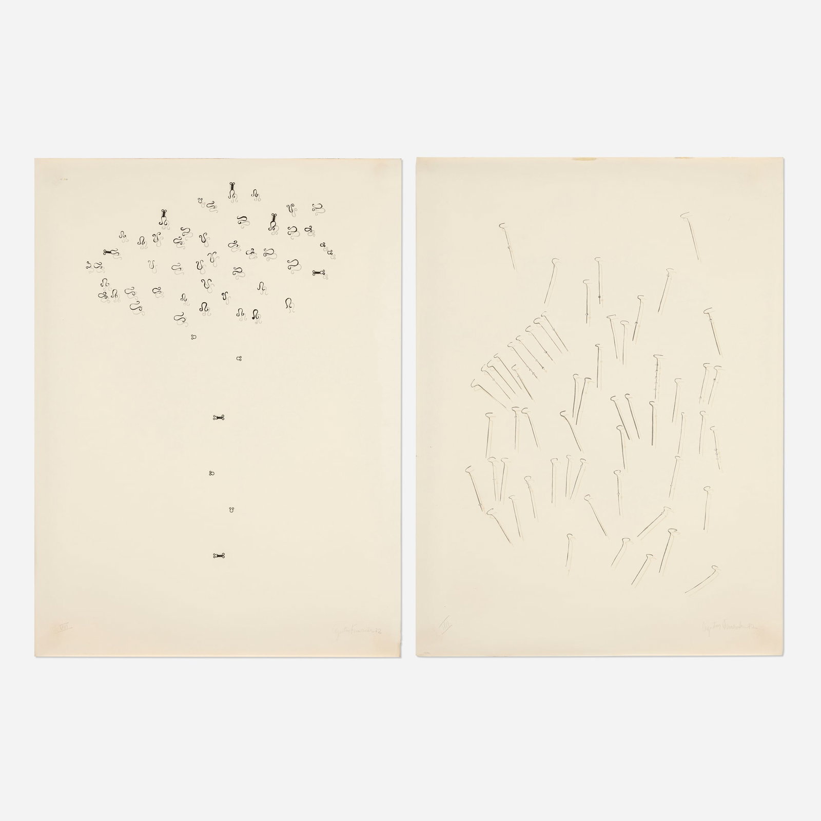 Agustin Fernandez, Hooks; Pearl (two works): Agustin Fernandez Hooks; Pearl (two works) 1972 screenprint sight (each): 29.75 h x 22 w in (76 x 56 cm) Signed, dated, and numbered to lower edge of each work 'VIII Agustin Fernandez 72&#