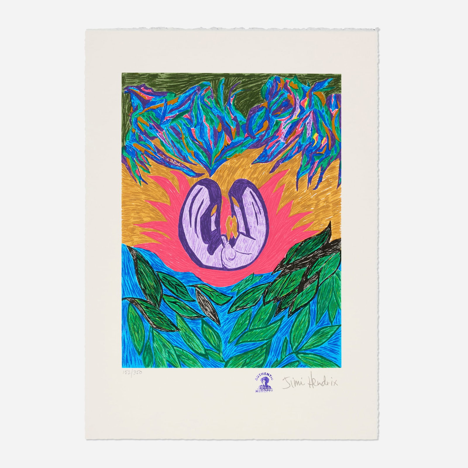 After Jimi Hendrix, The Prayer: After Jimi Hendrix The Prayer screenprint in colors on Arches image: 14.875 h x 11 w in (38 x 28 cm) sheet: 20.875 h x 14.75 w in (53 x 37 cm) Numbered to lower edge '152/350' with Hendrix Estate