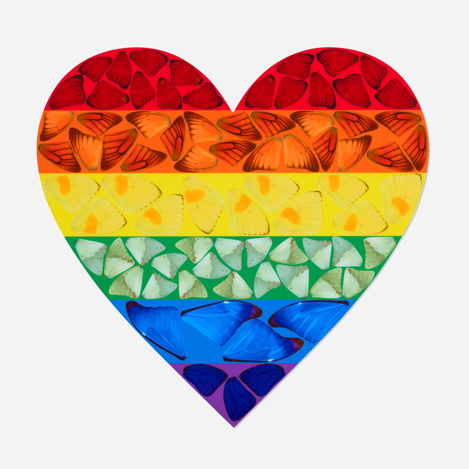 Damien Hirst, Butterfly Heart (Small) (from the Rainbow Editions series): Damien Hirst Butterfly Heart (Small) (from the Rainbow Editions series) 2020 laminated giclee print on aluminum composite panel 14 h x 14 w in (36 x 36 cm) Digitally signed to label on verso