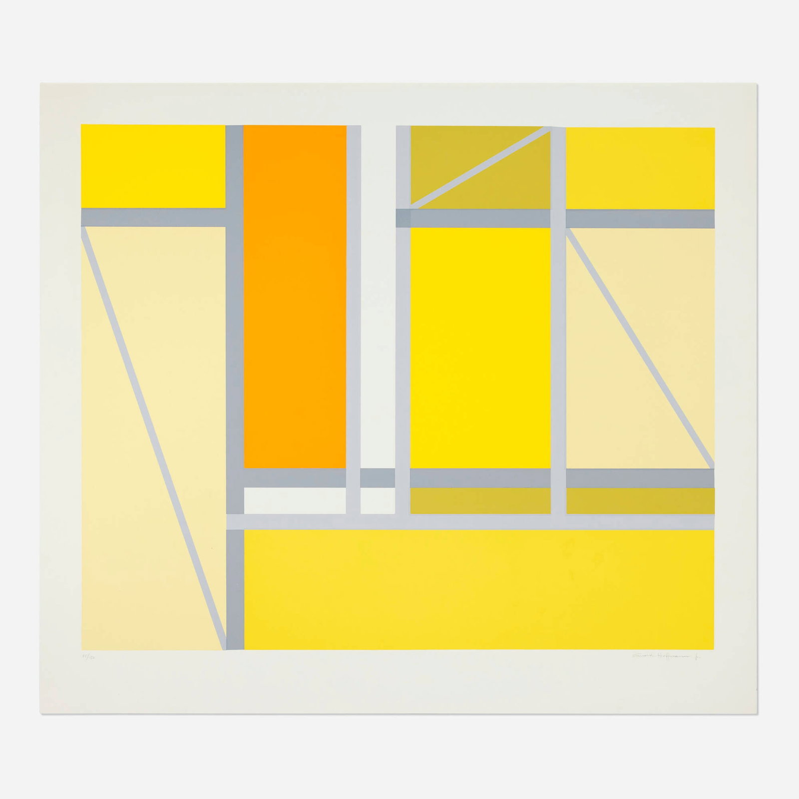 Arnold Hoffmann Jr., Full Sun: Arnold Hoffmann Jr. Full Sun c. 1960 screenprint in colors image: 25.75 h x 30 w in (65 x 76 cm) sheet: 30 h x 34 w in (76 x 86 cm) Signed and numbered to lower edge '85/150 Arnold Hoff