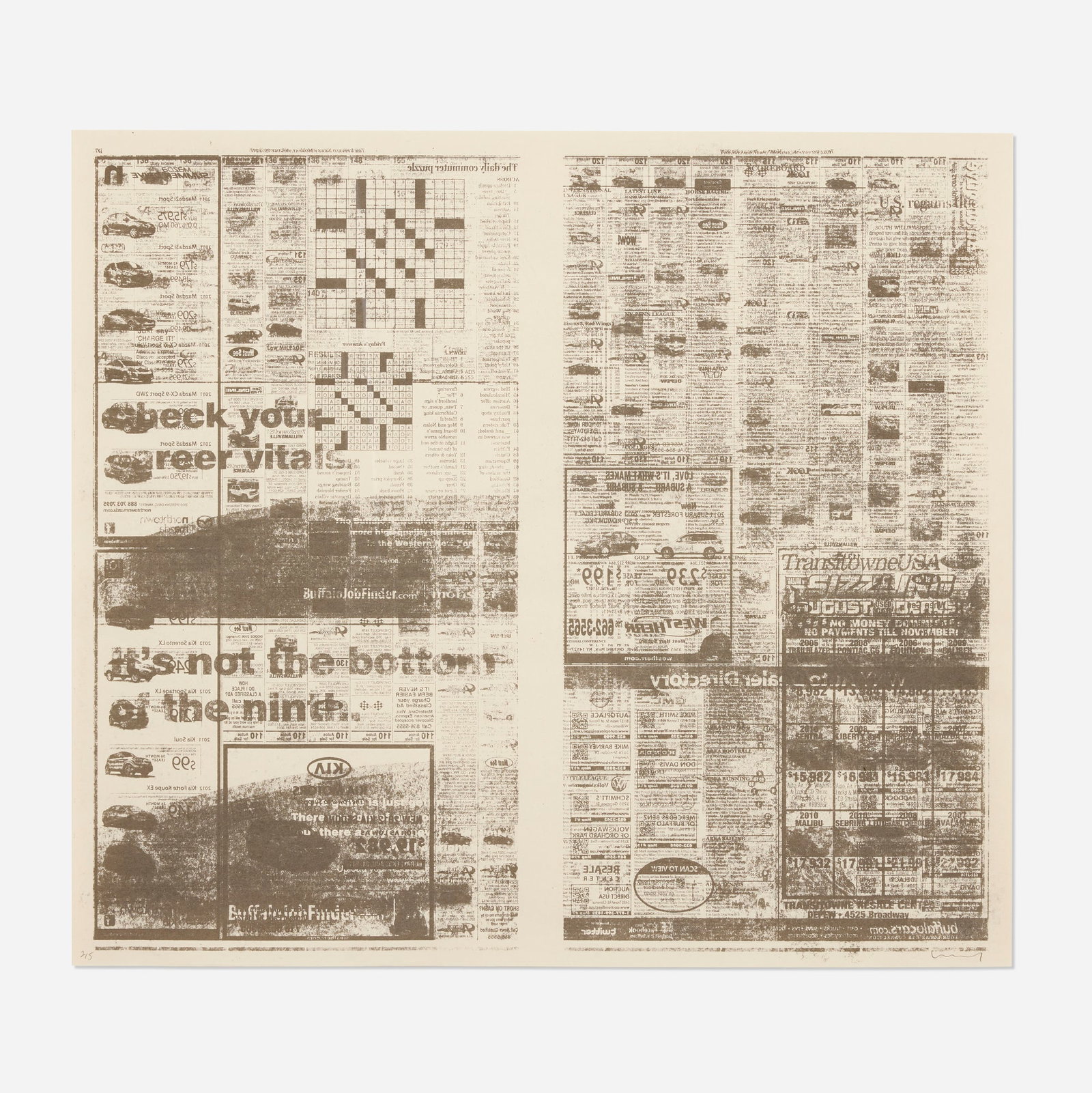 Jacob Kassay, Untitled 12: Jacob Kassay Untitled 12 2011 screenprint on archival newsprint 21.125 h x 23.875 w in (54 x 61 cm) Signed and numbered to lower edge '2/5 Kassay'. This work is number 2 from the edition of