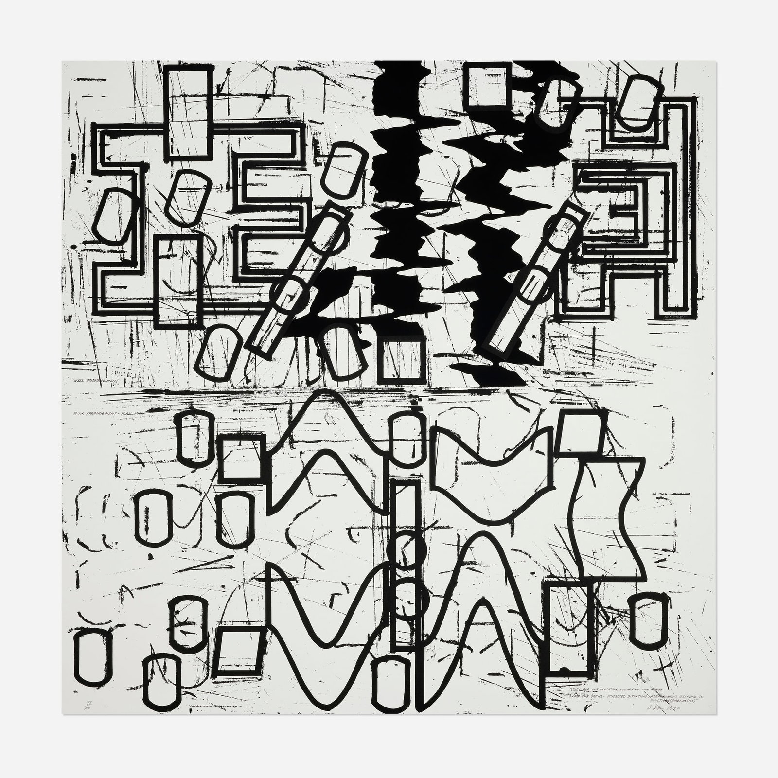 Barry Le Va, Untitled (from the 4 x 4 x 4 portfolio): Barry Le Va Untitled (from the 4 x 4 x 4 portfolio) 1990 screenprint 48 h x 48 w in (122 x 122 cm) Signed, dated, and numbered to lower edge '78/100 B. L. Va 1990'. This work is numbe