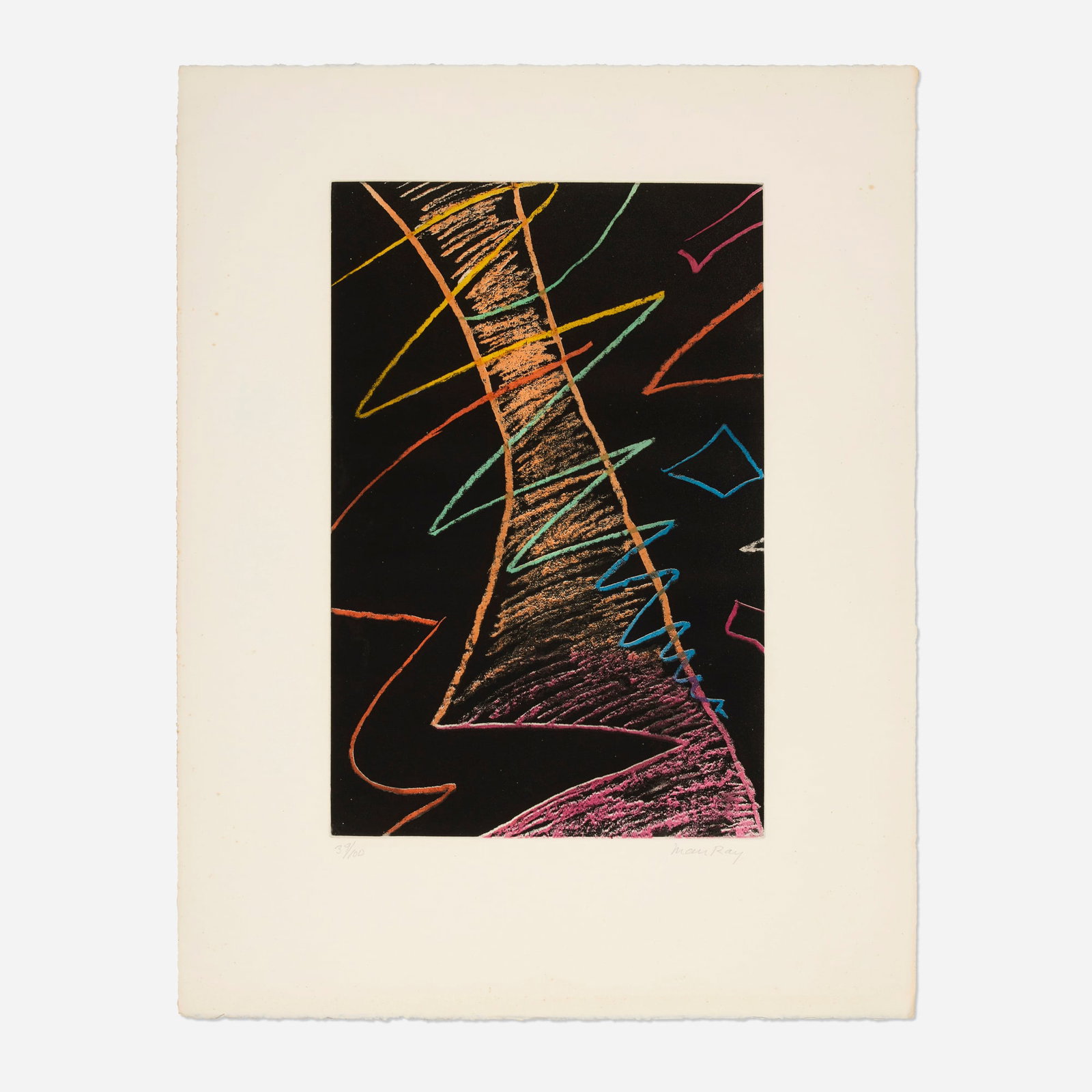 Man Ray, On the Moon: Man Ray On the Moon 1967 etching and aquatint in colors on Lana image: 17.875 h x 11.75 w in (45 x 30 cm) sheet: 26 h x 20.125 w in (66 x 51 cm) Signed and numbered to lower edge '39/10