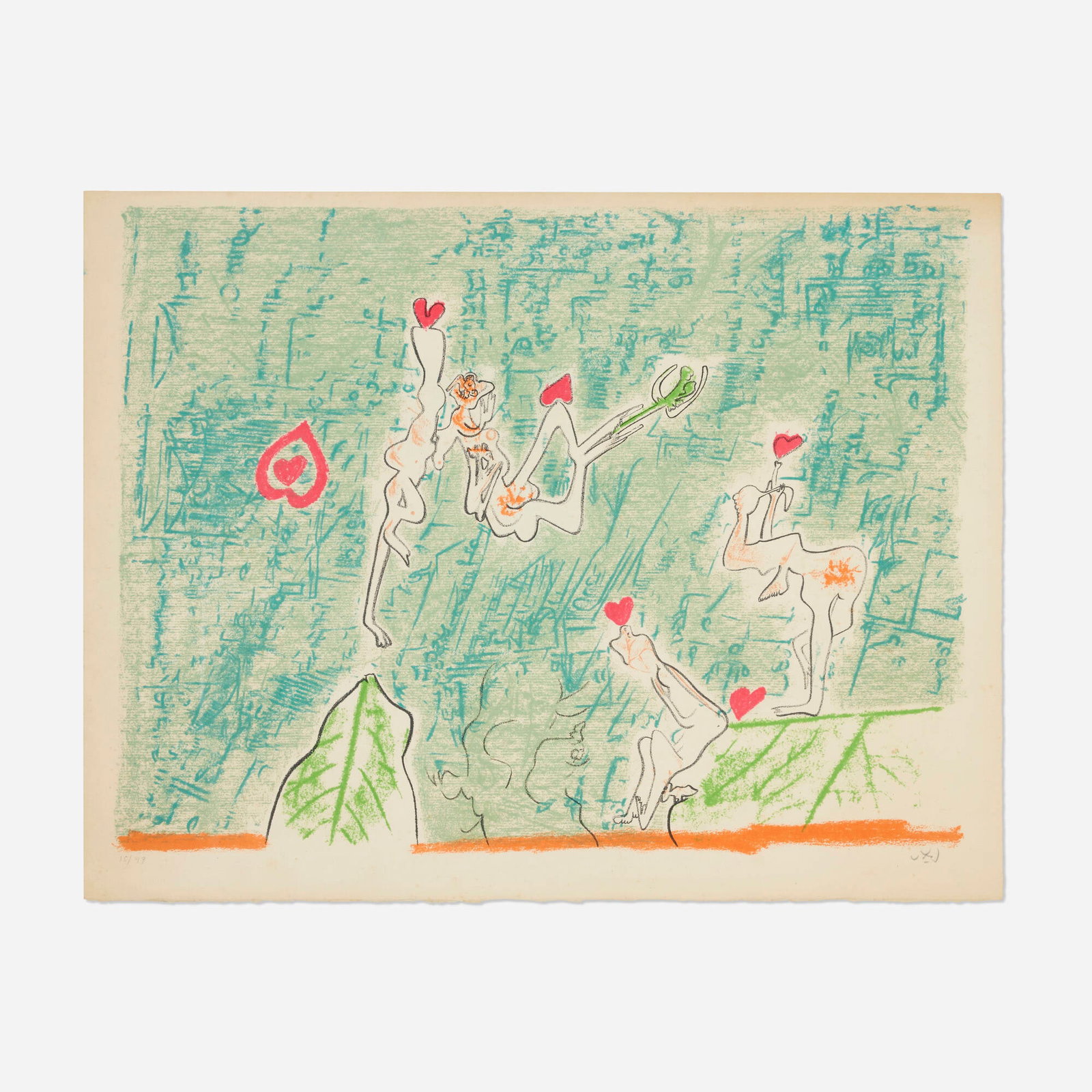Roberto Sebastian Matta, Untitled: Roberto Sebastian Matta Untitled lithograph in colors image: 19.25 h x 25 w in (49 x 63 cm) sheet: 21.25 h x 27.5 w in (54 x 70 cm) Signed and numbered to lower edge '15/99 Matta'. This