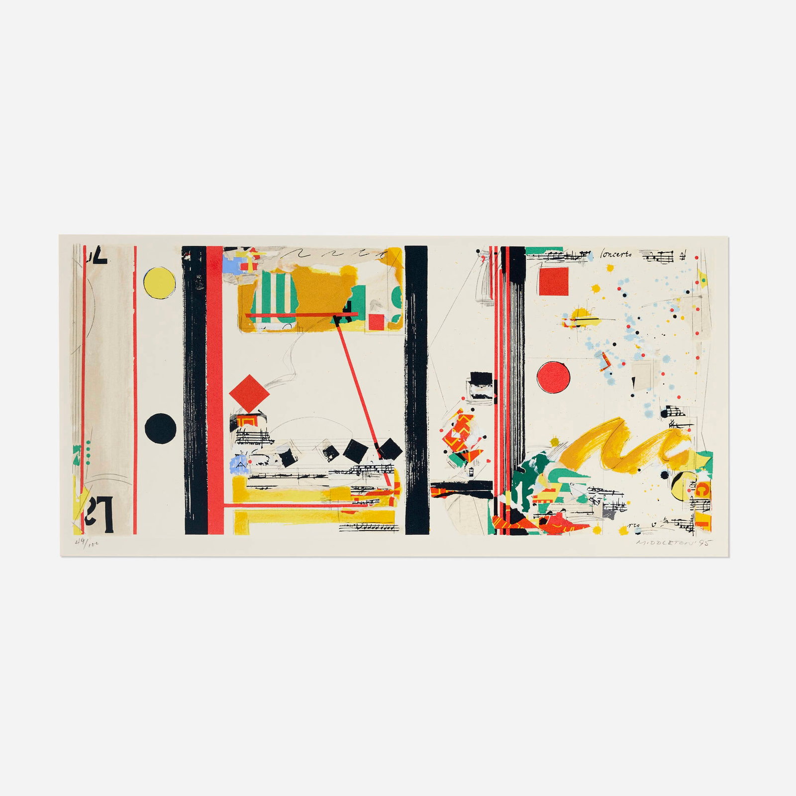 Sam Middleton, Harmonics: Sam Middleton Harmonics 1995 screenprint in colors image: 16.5 h x 35.625 w in (42 x 90 cm) sheet: 22.875 h x 41.325 w in (58 x 105 cm) Signed, dated, and numbered to lower edge '49/100