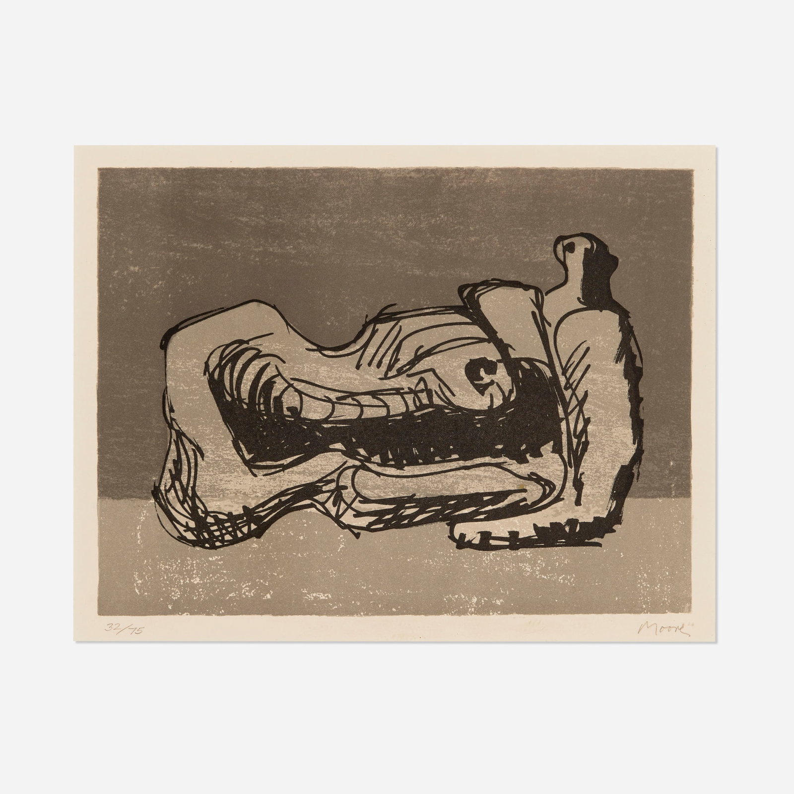 Henry Moore, Reclining Nude (from the San Lazzaro et ses amis portfolio): Henry Moore Reclining Nude (from the San Lazzaro et ses amis portfolio) 1975 lithograph in colors image: 8.5 h x 11 w in (22 x 28 cm) sight: 9.25 h x 12 w in (23 x 30 cm) Signed and numbered