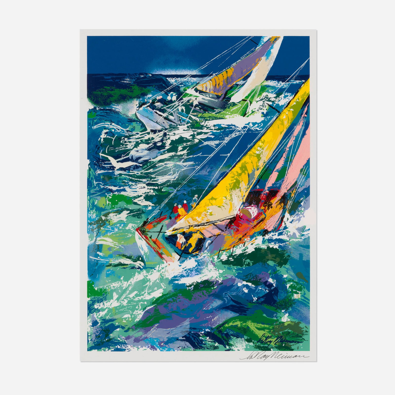 LeRoy Neiman, High Seas Sailing II: LeRoy Neiman High Seas Sailing II 1995 screenprint in colors image: 26 h x 18.5 w in (66 x 47 cm) sight: 27.375 h x 19.75 w in (70 x 50 cm) Signed to lower edge 'LeRoy Nieman'. Thi