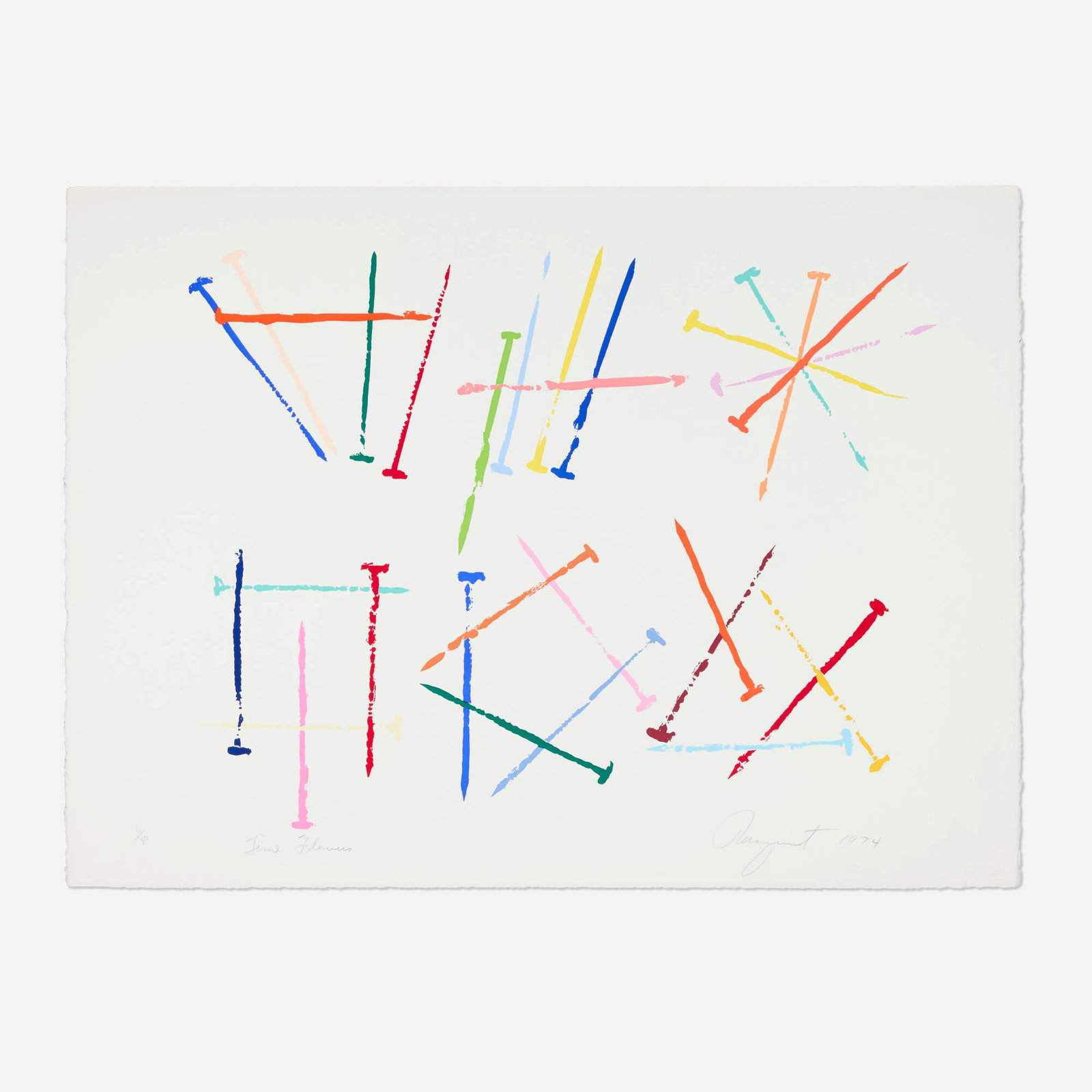James Rosenquist, Time Flowers (from the Nails series): James Rosenquist Time Flowers (from the Nails series) 1974 screenprint in colors on J. Green 23 h x 31 w in (58 x 79 cm) Signed, titled, dated, and numbered to lower edge '6/80 Time Flower