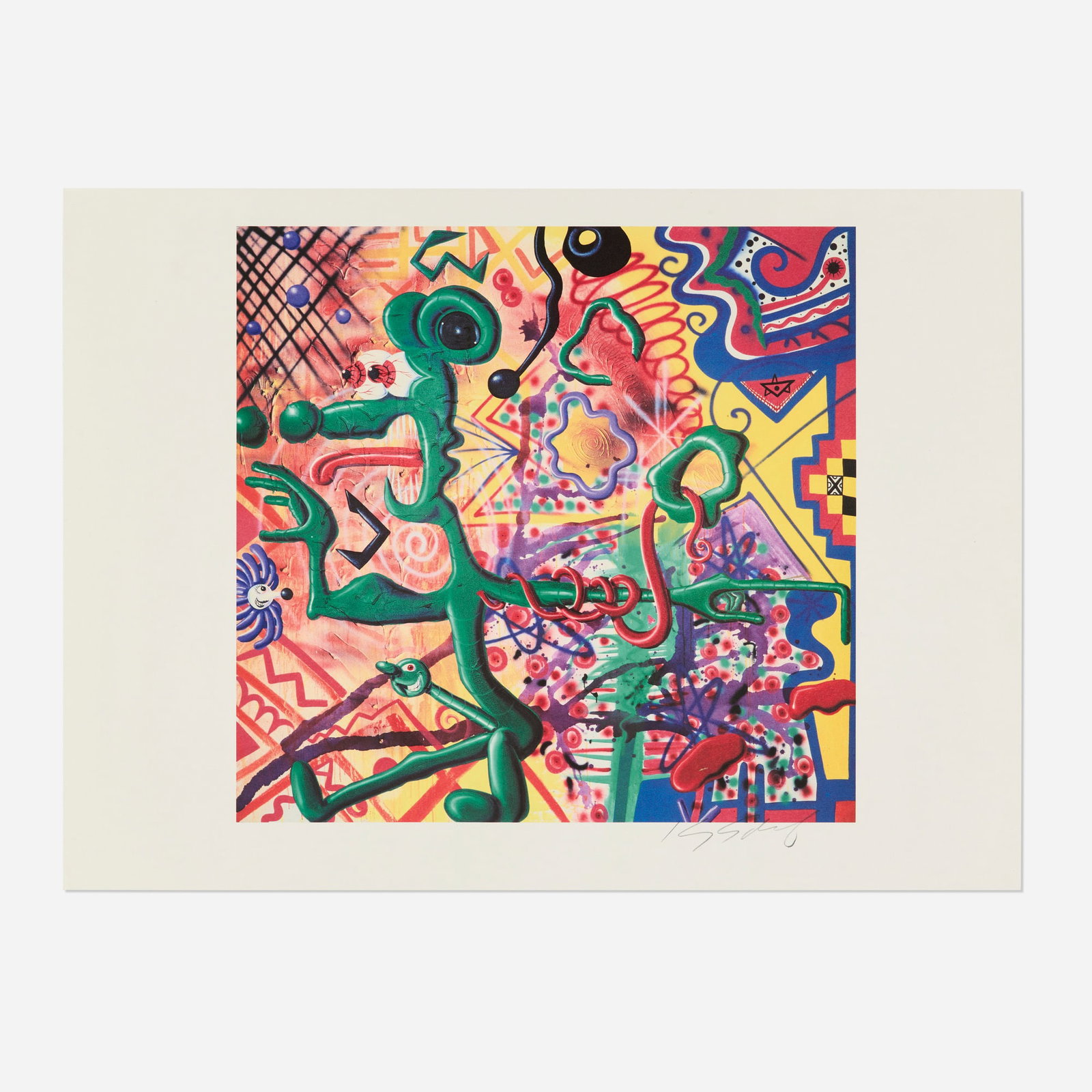 Kenny Scharf, Ratfinkbonerthunk: Kenny Scharf Ratfinkbonerthunk 1990 giclee print in colors on Arches image: 18.5 h x 19.25 w in (47 x 49 cm) sheet: 21.875 h x 29.75 w in (56 x 76 cm) Signed to lower edge 'Kenny Scharf
