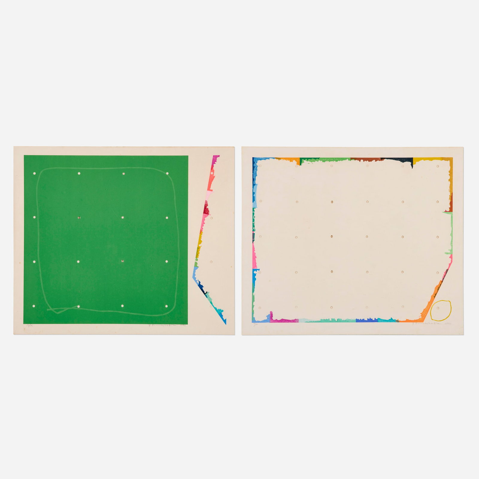 Yoshisuke Funasaka , Untitled (two works): Yoshisuke Funasaka Untitled (two works) 1971 woodblock and screenprint in colors image: 22 h x 26.75 w in (56 x 68 cm) image: 22.5 h x 27 w in (57 x 69 cm) sheet (each): 25 h x 29.5 w in (63 x