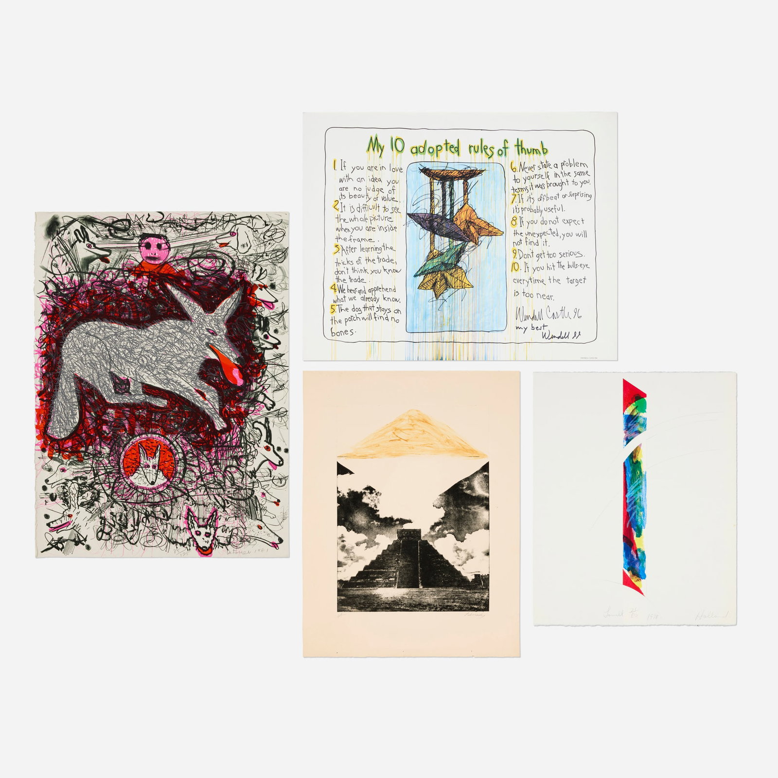 Various Artists, Four works: Various Artists Four works 1978; 1981; 1996/1999 lithograph in colors; etching and aquatint in colors; offset lithograph in colors largest: 30 h x 22.125 w in (76 x 56 cm) smallest: 22.25 h x 18 w