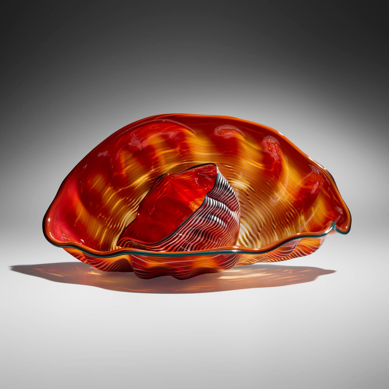 Dale Chihuly, Seaform Set: Dale Chihuly Seaform Set c. 1982 hand-blown glass 6 h x 13 w x 8.625 d in (15 x 33 x 22 cm) From 1977 until 1981, professional photographer Ira Garber shared a studio with Dale Chihuly; in 1982,