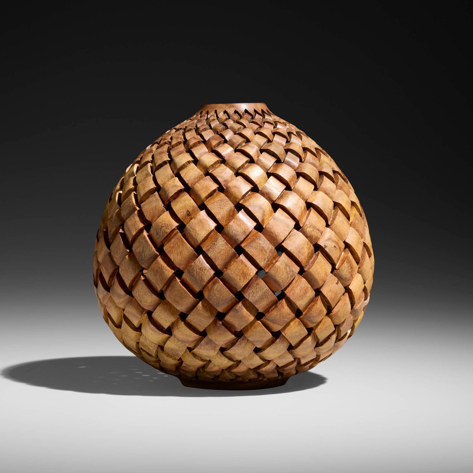 J. Paul Fennell, Basketweave vessel: J. Paul Fennell Basketweave vessel 2026 sissoo (rosewood), pigment 8.125 h x 8.125 dia in (21 x 21 cm) Incised signature, date, wood type and number to underside 'J. Paul Fennell 2026 781 D.