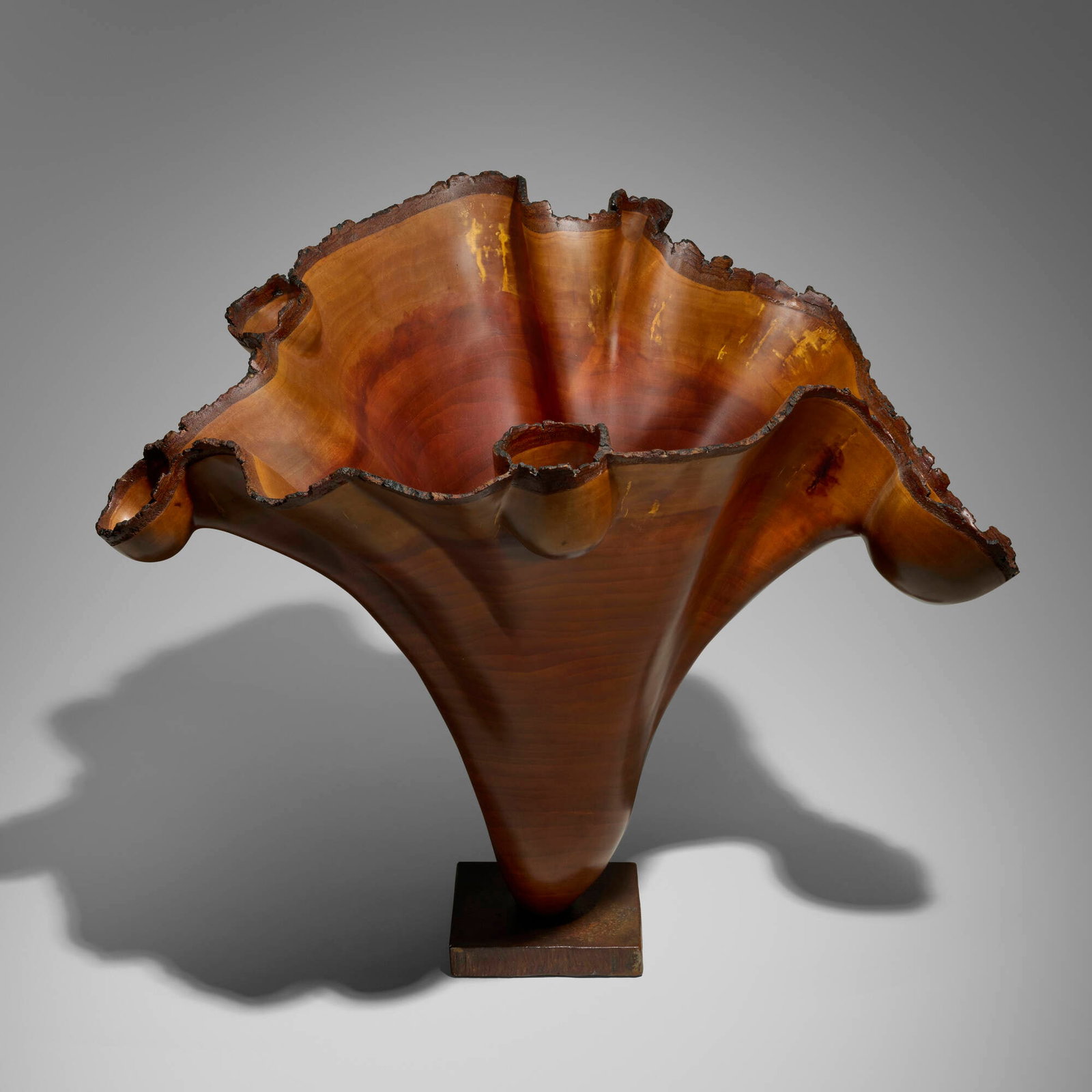 Brad Sells, Large vessel: Brad Sells Large vessel 2002 cherry, patinated steel 22.25 h x 26.75 w x 23.25 d in (57 x 68 x 59 cm) Carved signature and date with wood type near base 'B Sells 2002 Cherry MS'.