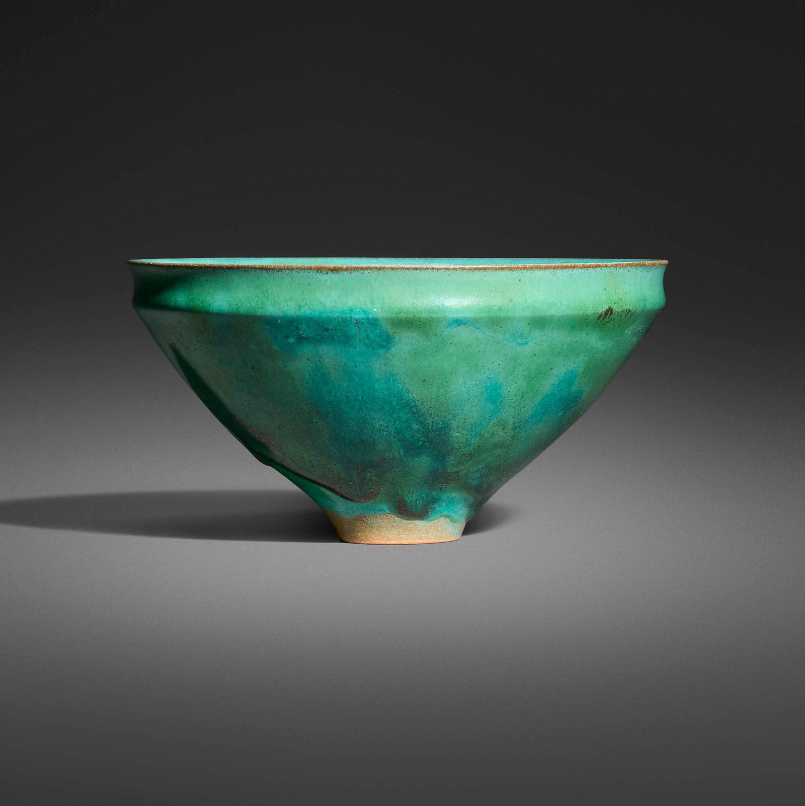 Gertrud and Otto Natzler, Bowl: Gertrud and Otto Natzler Bowl 1965 earthenware with Turquoise Silverblack Semi-mat glaze 7.125 h x 3.625 dia in (18 x 9 cm) Signed to underside 'Natzler' with archive number 'N548'. This