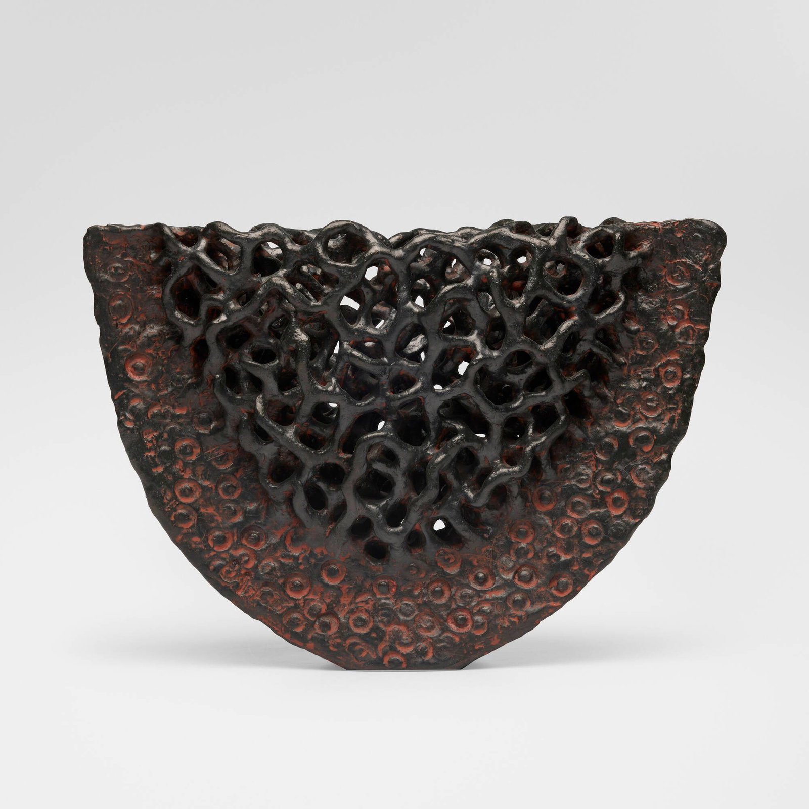 Barbro Aberg, Black and Red Entangled: Barbro Aberg Black and Red Entangled 2014 clay with volcanic grit 975 h x 13.875 w x 5.625 d in (2476 x 35 x 14 cm) Incised number near underside '12'. Provenance: Lucy Lacoste Gallery,