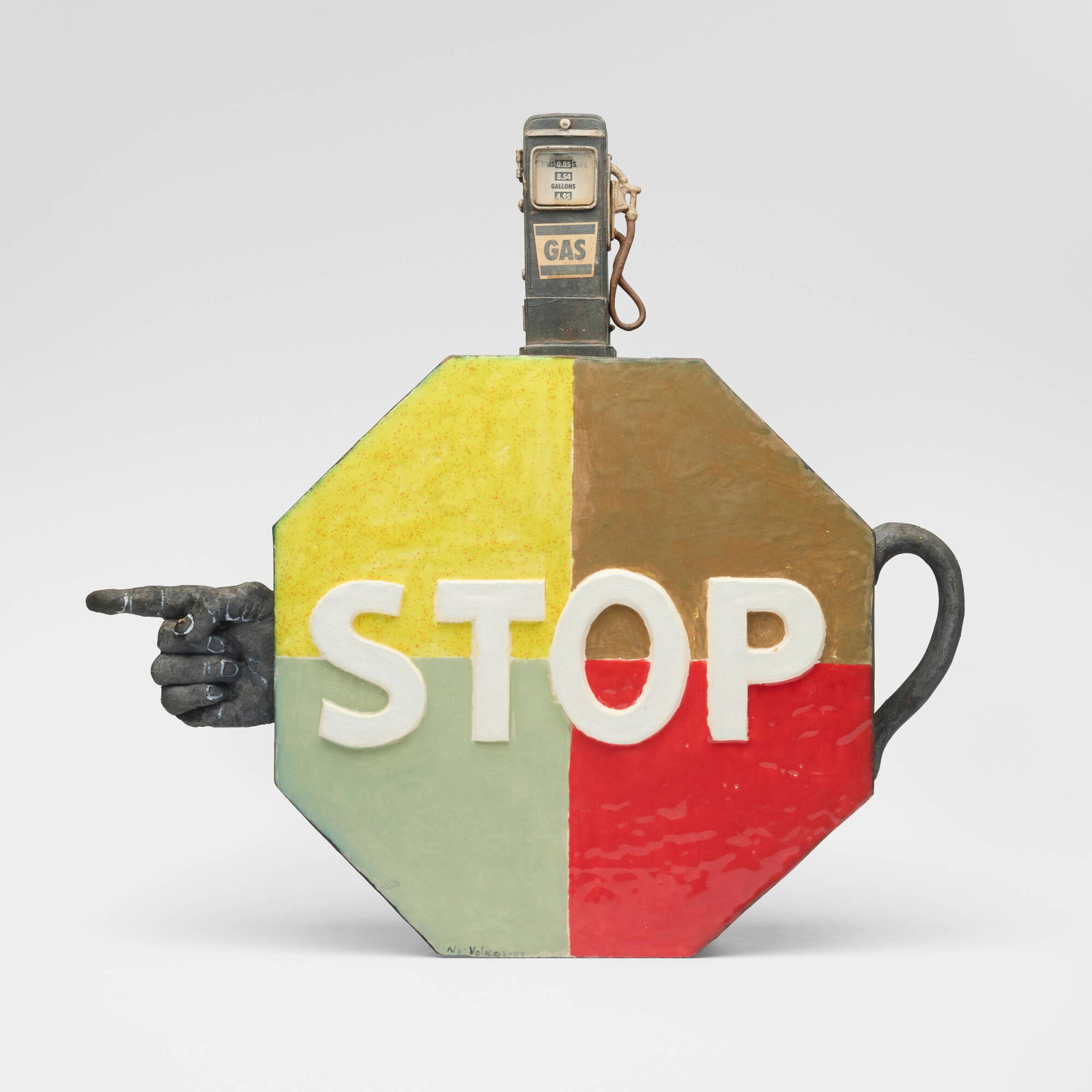 Noi Volkov, Automotive teapot: Noi Volkov Automotive teapot 2007 glazed earthenware, mixed media 17 h x 17.875 w x 5 d in (43 x 45 x 13 cm) Signed and dated near base 'Noi Volkov - 07'. This work will ship from