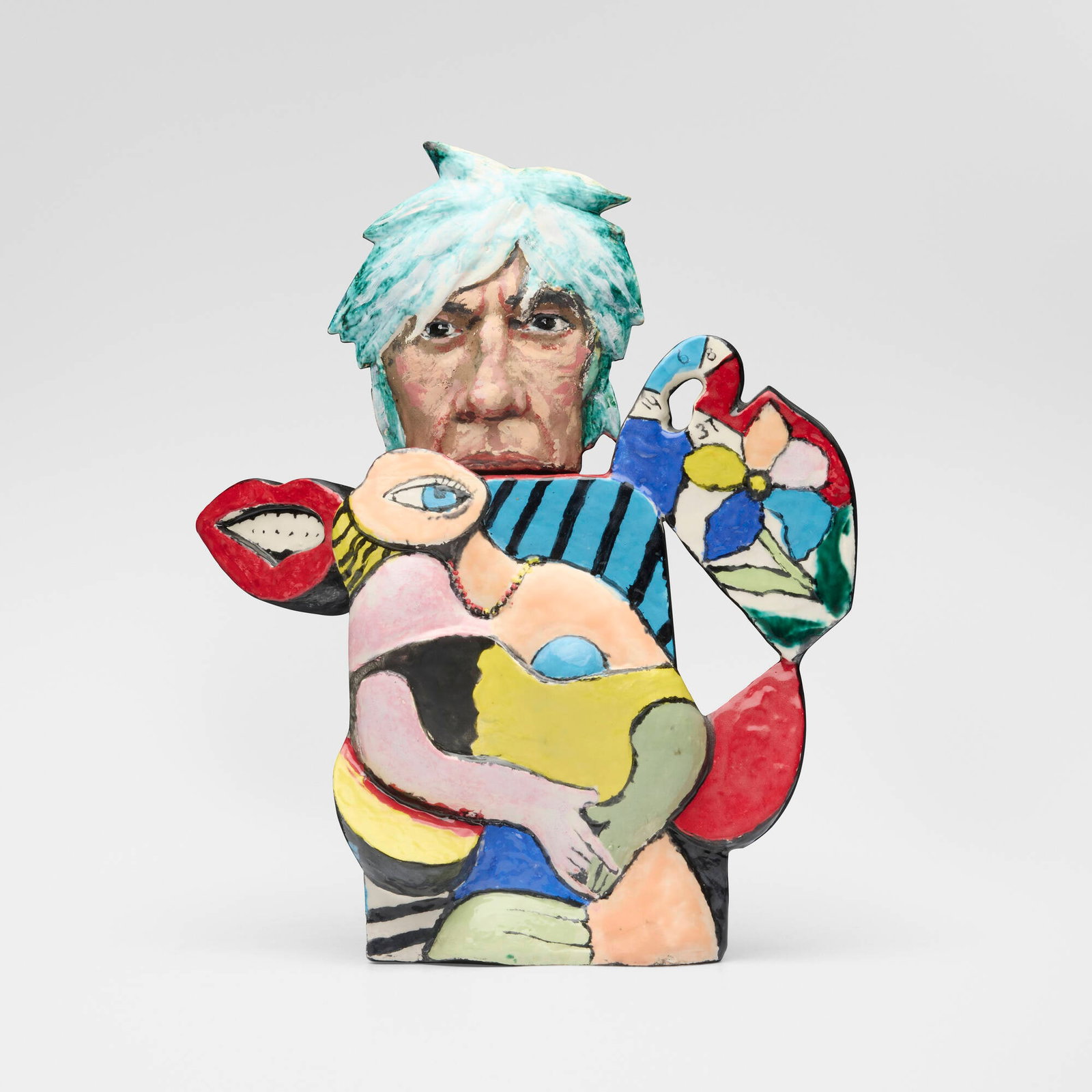 Noi Volkov, Andy Warhol teapot: Noi Volkov Andy Warhol teapot 2021 glazed earthenware 12.25 h x 10.375 w x 3.75 d in (31 x 26 x 10 cm) Signed and dated near base 'Noi Volkov 2021' with raised initials to underside