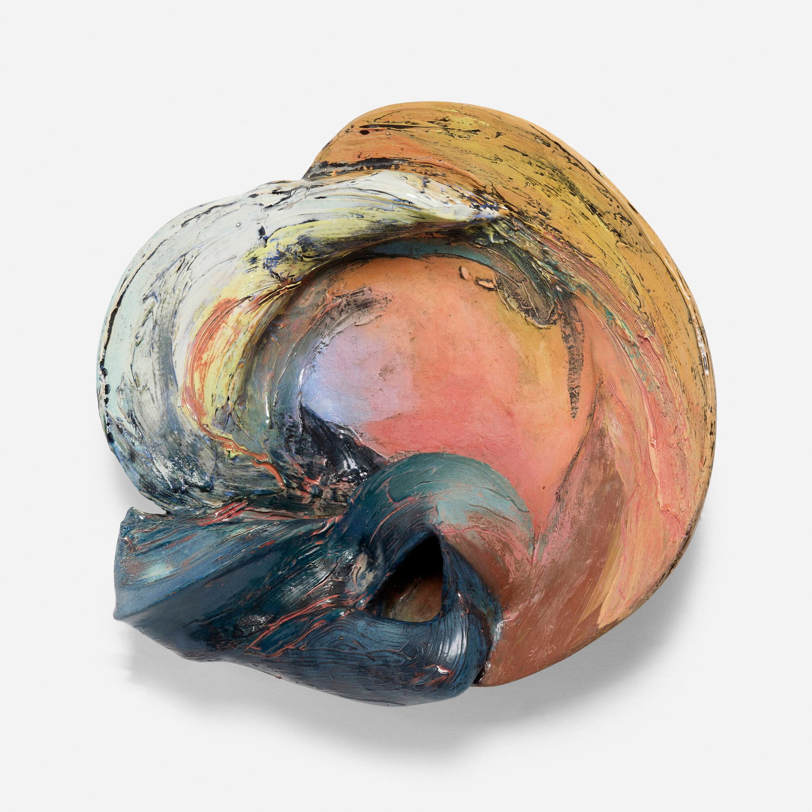 Susanne Stephenson, Rockwave I: Susanne Stephenson Rockwave I 1996 glazed and polychromed earthenware 7.75 h x 30.5 w x 26 d in (20 x 77 x 66 cm) Signed and dated to underside 'SS wp 96-99-30'. This work will ship from