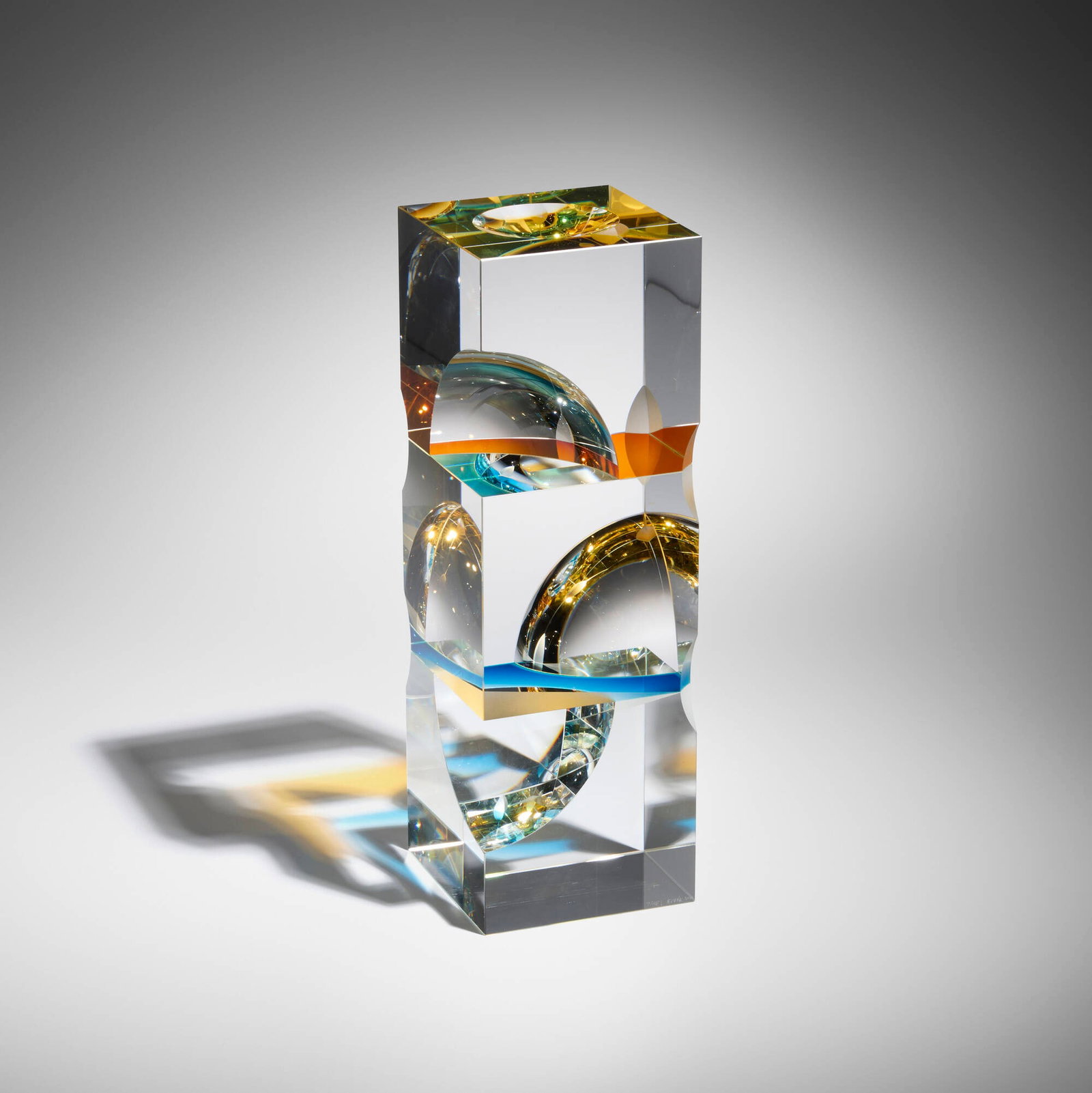 Pavel Novak, Minaret: Pavel Novak Minaret 2017 cast, coldworked, polished, and laminated optical glass 14 h x 4.625 w x 4.625 d in (36 x 12 x 12 cm) Etched signature and number to lower edge 'Pavel Novak 1190'.