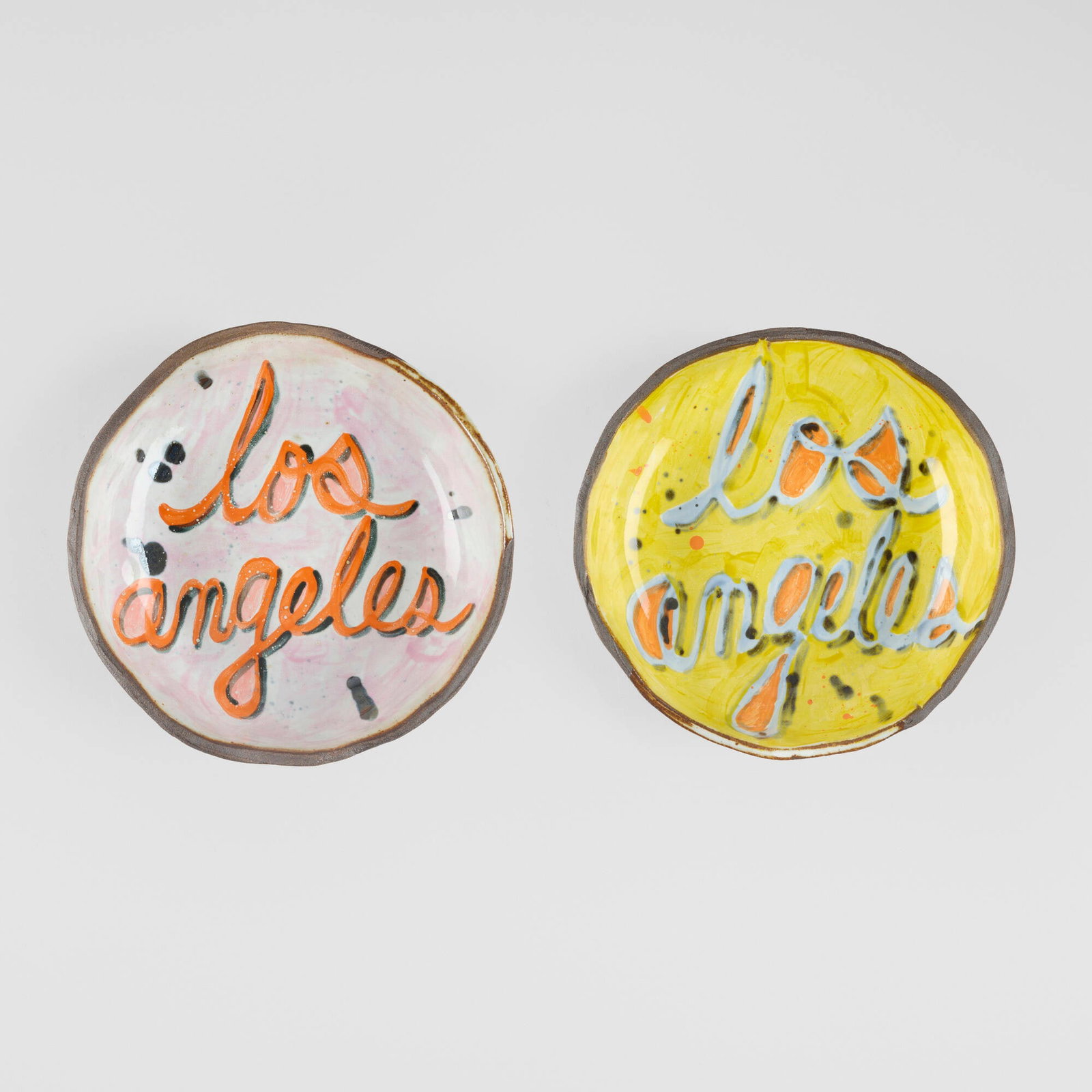 Jennifer King, Los Angeles bowls, set of two: Jennifer King Los Angeles bowls, set of two c. 2020 glazed stoneware 2.5 h x 9.375 dia in (6 x 24 cm) 2.5 h x 9.125 dia in (6 x 23 cm) Incised signature to underside of each example 'King'.