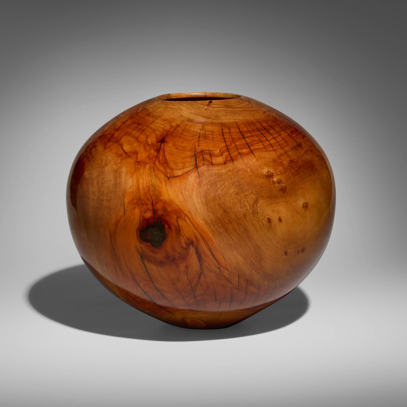 Matt Moulthrop, Laurel Cherry Globe: Matt Moulthrop Laurel Cherry Globe 2004 laurel cherry 10.875 h x 12.875 dia in (28 x 33 cm) Incised signature, wood type, and number to underside 'Matt Moulthrop Laurel Cherry Prunus