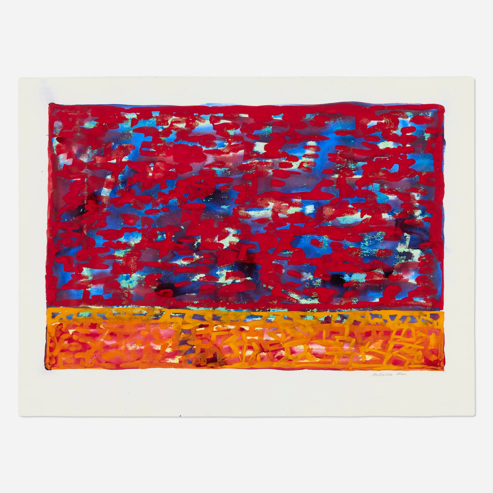 Pia Andersen, Paysage: Pia Andersen Paysage 2000 gouache and watercolor on Fabriano 22.25 h x 29.75 w in (57 x 76 cm) Signed and dated to lower right 'Andersen 2000'. Provenance: The Danish Contemporary Arts