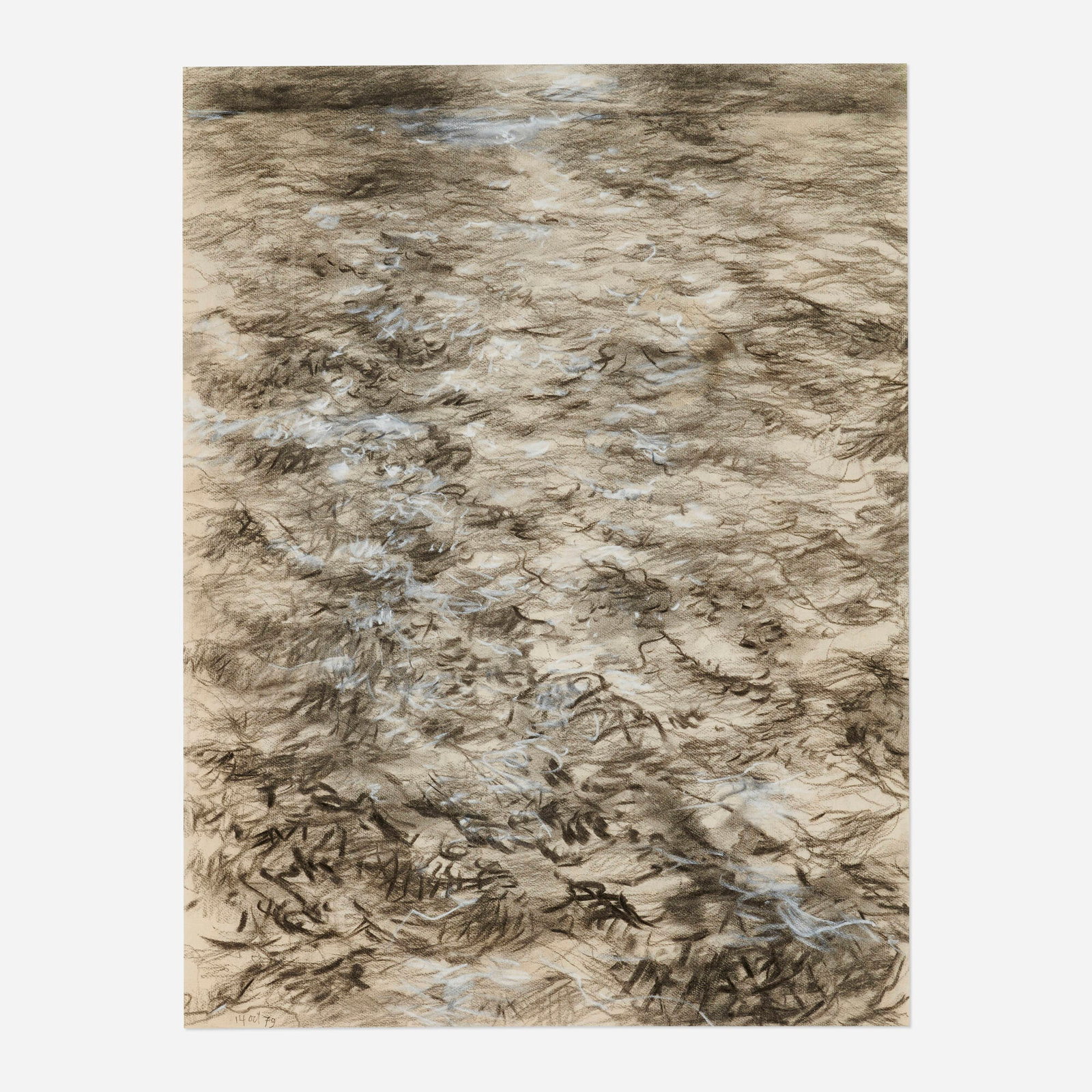 Rex Ashlock, Ocean: Rex Ashlock Ocean 1979 charcoal and chalk on paper sight: 24.5 h x 18.625 w in (62 x 47 cm) Dated to lower left '14 Oct 79'. This work will ship from Lambertville, New Jersey.