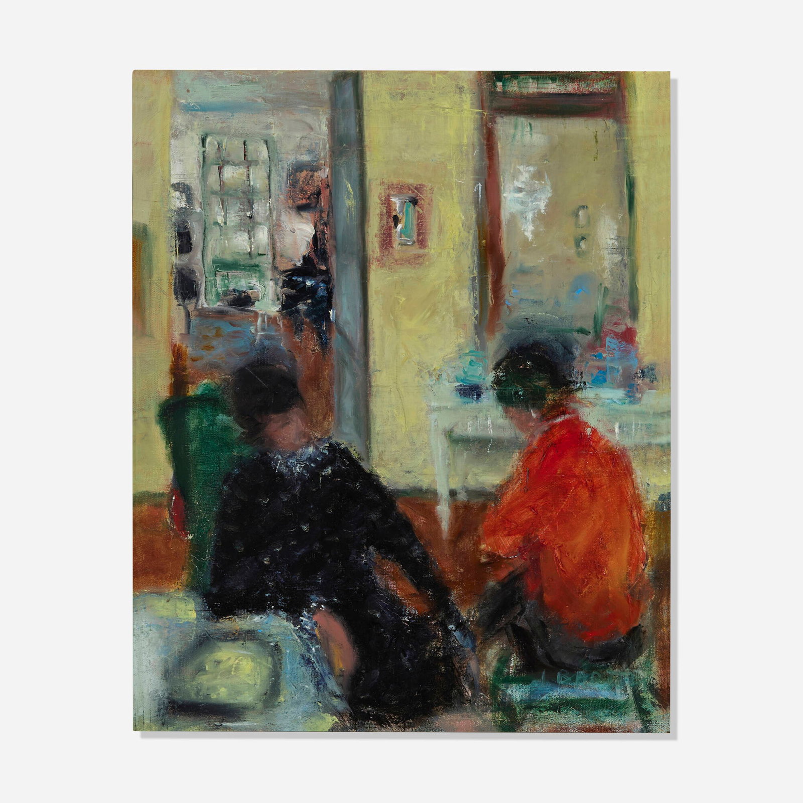 Jacques Bartoli, Conversation: Jacques Bartoli Conversation oil on linen 24 h x 19.5 w in (61 x 50 cm) Signed to lower right 'J Bartoli'. Signed, titled and inscribed to verso 'Conversation J Bartoli Tou Lon