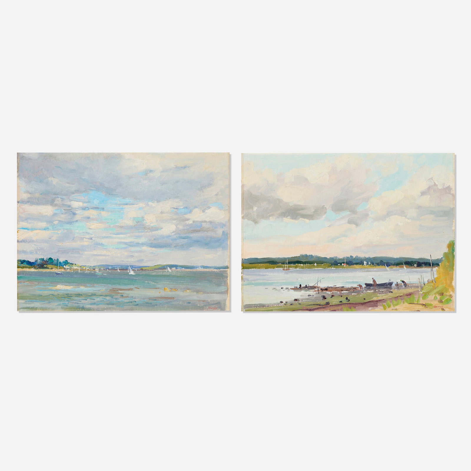 Roger Dennis, Untitled (two works): Roger Dennis Untitled (two works) 1975 oil on canvas board each: 12 h x 16 w in (30 x 41 cm) Signed to lower right of each work 'Dennis'. This work will ship from Lambertville, New Jersey.