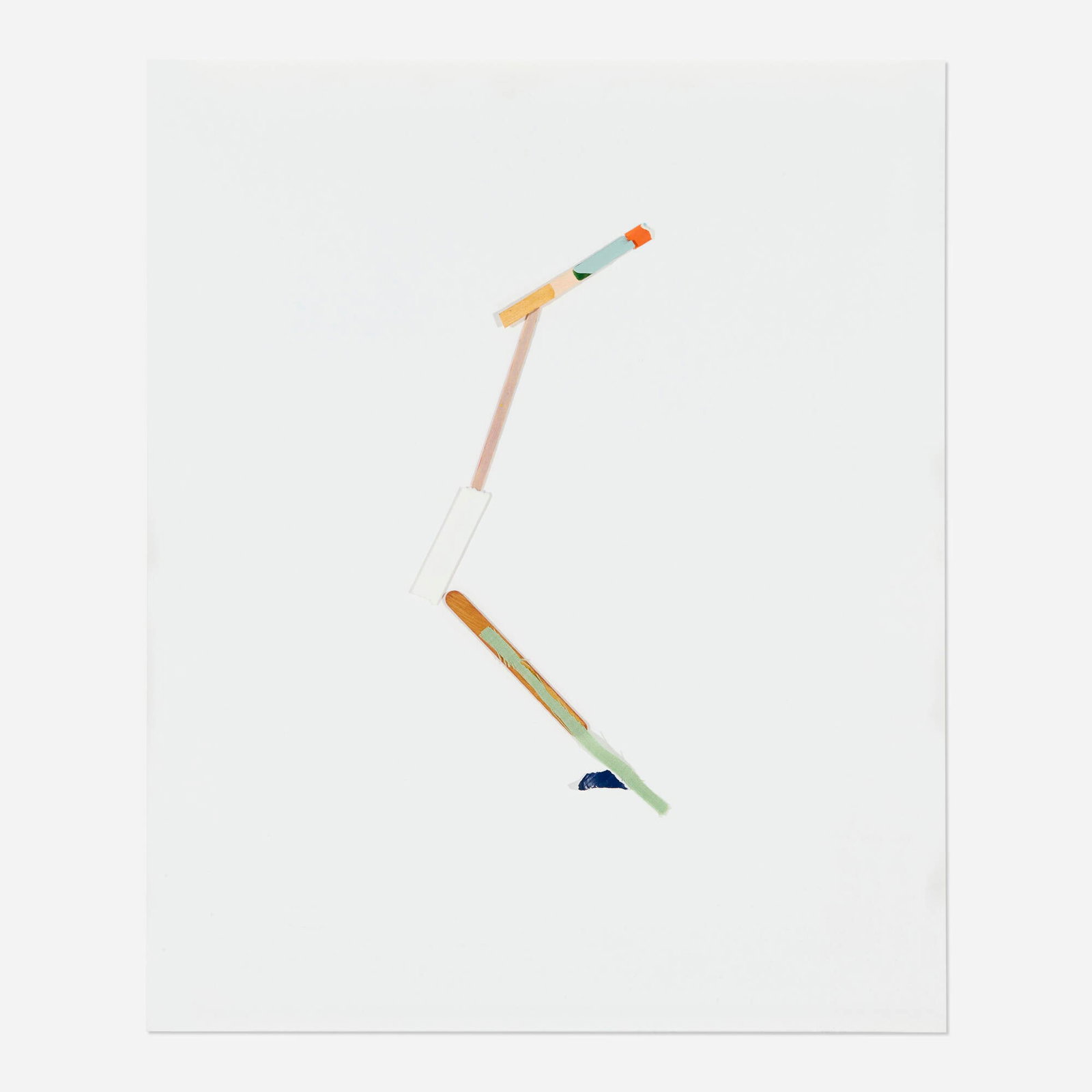 Henrik Eiben, Keep Your Eyes Peeled: Henrik Eiben Keep Your Eyes Peeled 2013 watercolor, lacquer, fabric and Popsicle stick on paper sight: 20.125 h x 16.5 w in (51 x 42 cm) Signed, titled, and dated to verso of backing board 'Keep 
