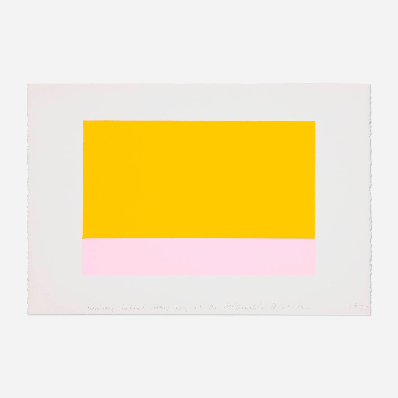 Spencer Finch, Waiting Behind Mary Kay at the McDonalds Drive Thru: Spencer Finch Waiting Behind Mary Kay at the McDonalds Drive Thru 1997 gouache on paper 15 h x 22.375 w in (38 x 57 cm) Titled and dated to lower edge 'Waiting Behind Mary Kay at the McDonalds