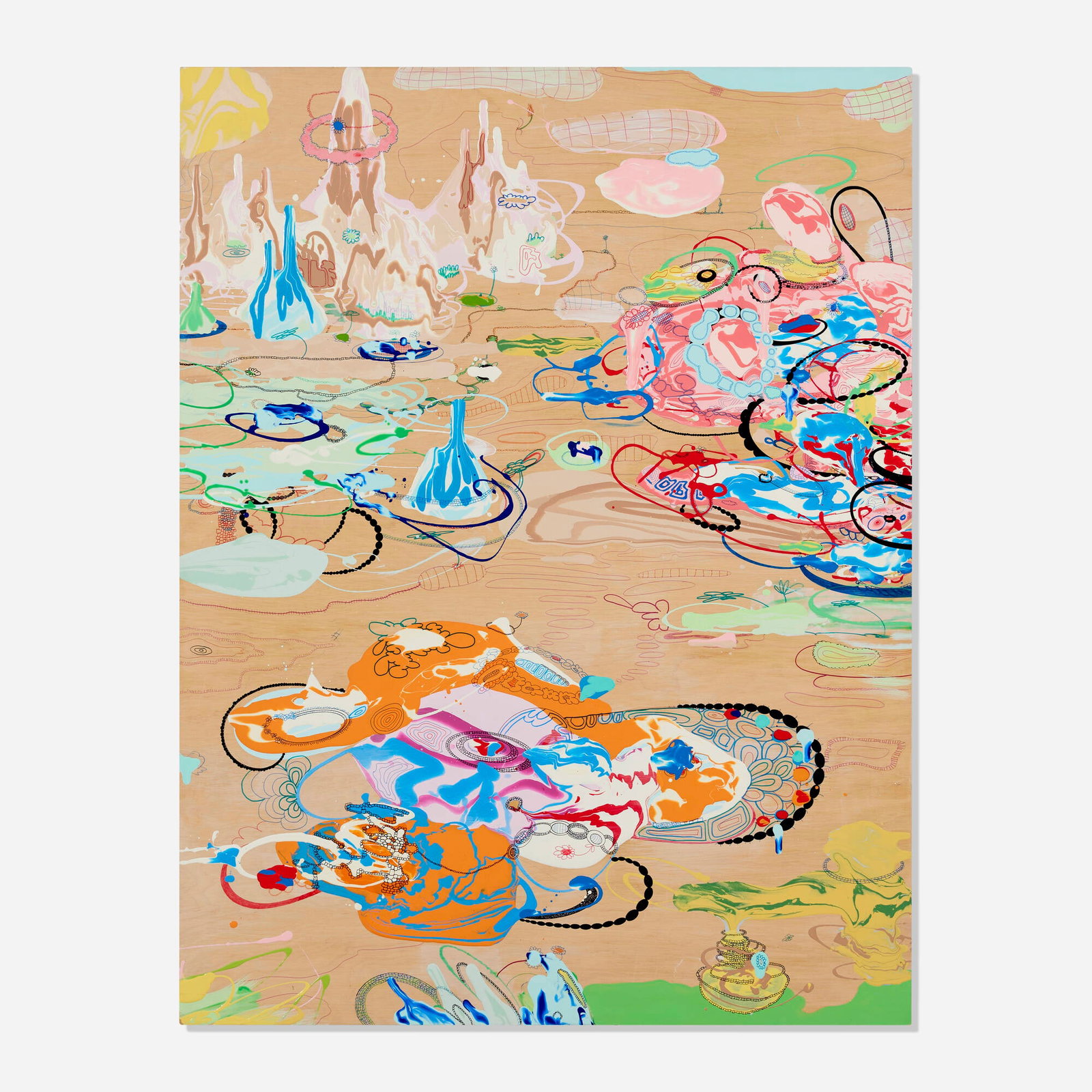 Jane Fine, Untitled: Jane Fine Untitled 2002 acrylic and ink on wood 42 h x 32 w in (107 x 81 cm) Signed and dated to verso 'Jane Fine 2002'. This work will ship from Lambertville, New Jersey.