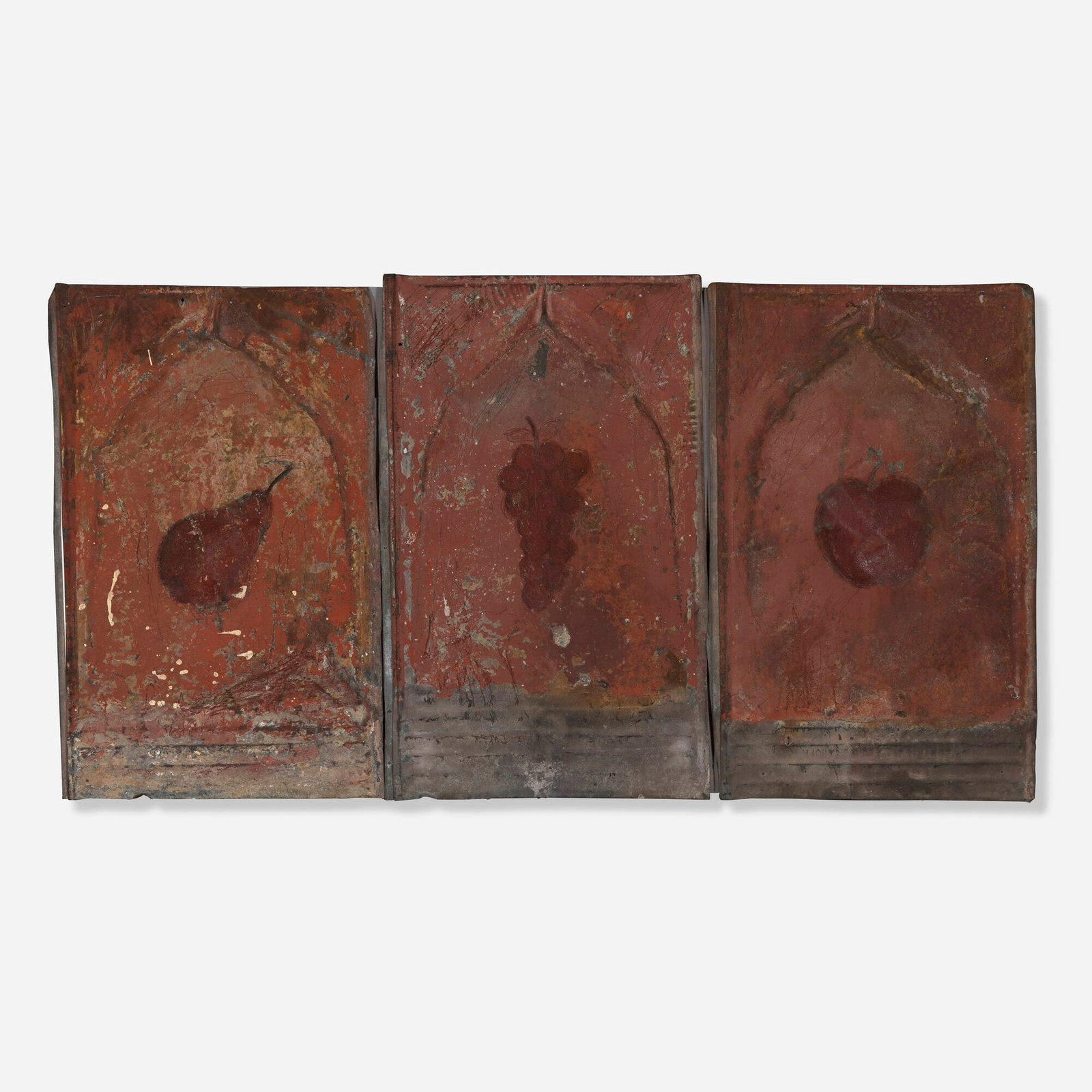Vincent Gallo, Three Red Heads (triptych): Vincent Gallo Three Red Heads (triptych) 1986 mixed media on metal overall: 13.625 h x 25.75 w in (35 x 65 cm) This work will ship from Chicago, Illinois.
