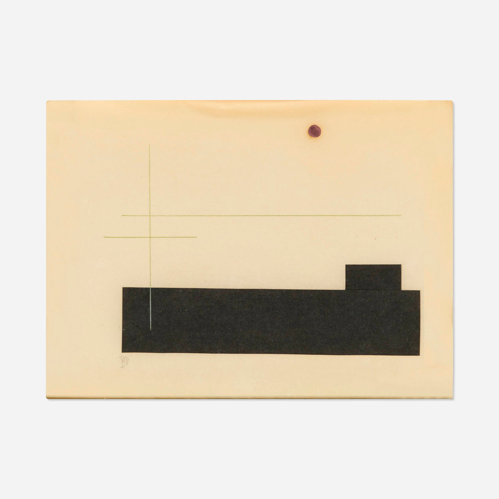 Dwinell Grant, Contrathemis (frame 350): Dwinell Grant Contrathemis (frame 350) 1941 collage and colored pencil on tracing paper 9.25 h x 11 w in (23 x 28 cm) Signed and dated to lower left 'DG 41'. Signed, titled, and dated to