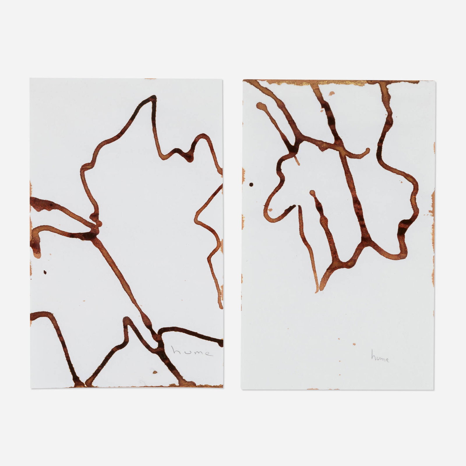 Gary Hume, London Plane Leaves (two works): Gary Hume London Plane Leaves (two works) 1999 India ink on paper each: 7.75 h x 5 w in (20 x 13 cm) Signed to lower right of each work 'Hume'. Theses works are from a series of 1000 unique 