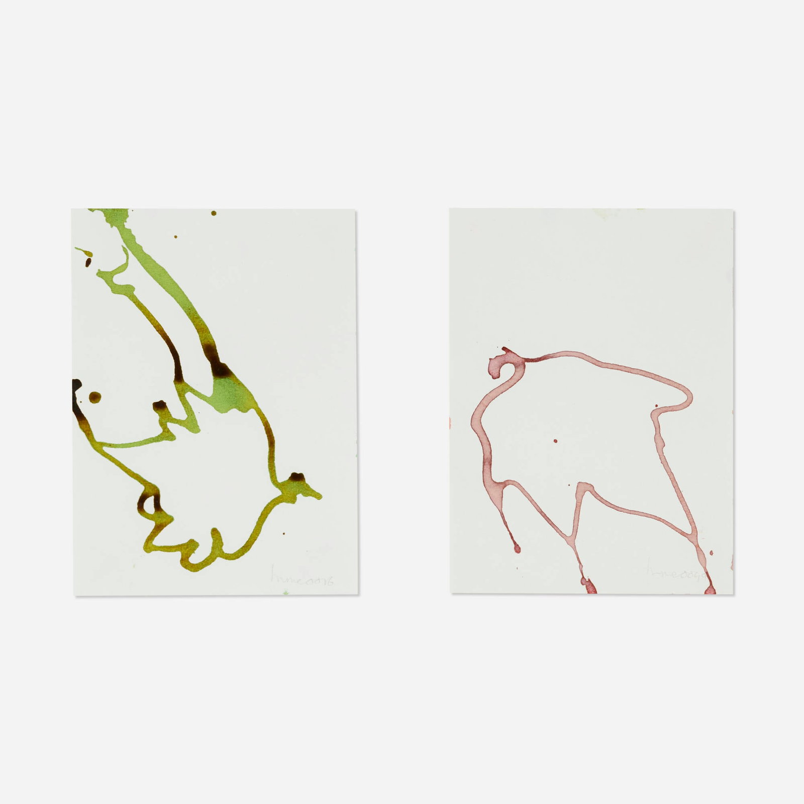 Gary Hume, London Plane Leaves (two works): Gary Hume London Plane Leaves (two works) 1999 India ink on paper each: 7.5 h x 5.5 w in (19 x 14 cm) Signed and inscribed to lower right of each work 'Hume 0076' and 'Hume 0079'. 