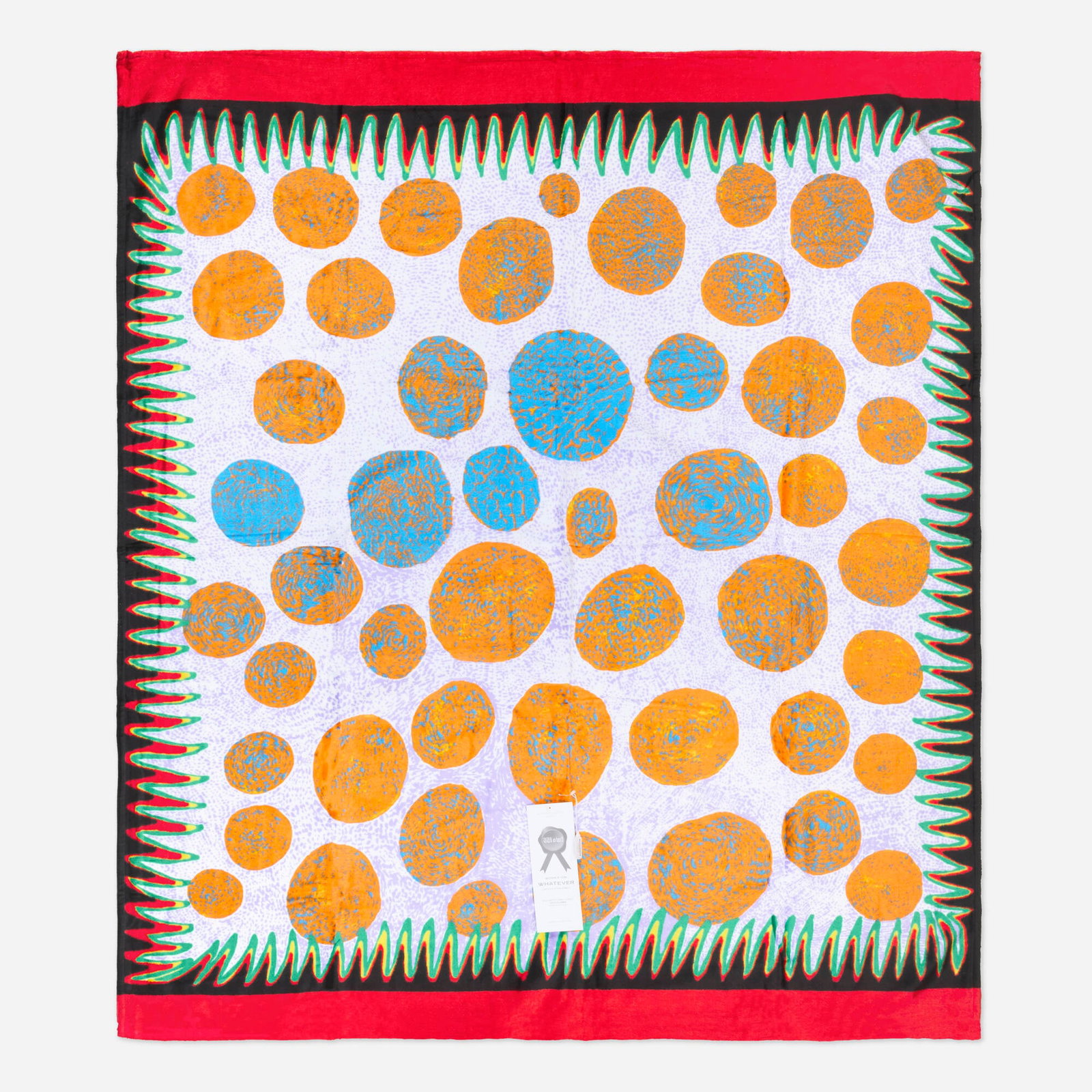 Yayoi Kusama, WOW (Works on Whatever) Project Beach Towel: Yayoi Kusama WOW (Works on Whatever) Project Beach Towel 2014 digital print on brushed cotton towel 60 h x 70 w in (152 x 178 cm) Fabric manufacturer's label to verso 'Works on Whatever Yayoi Kus
