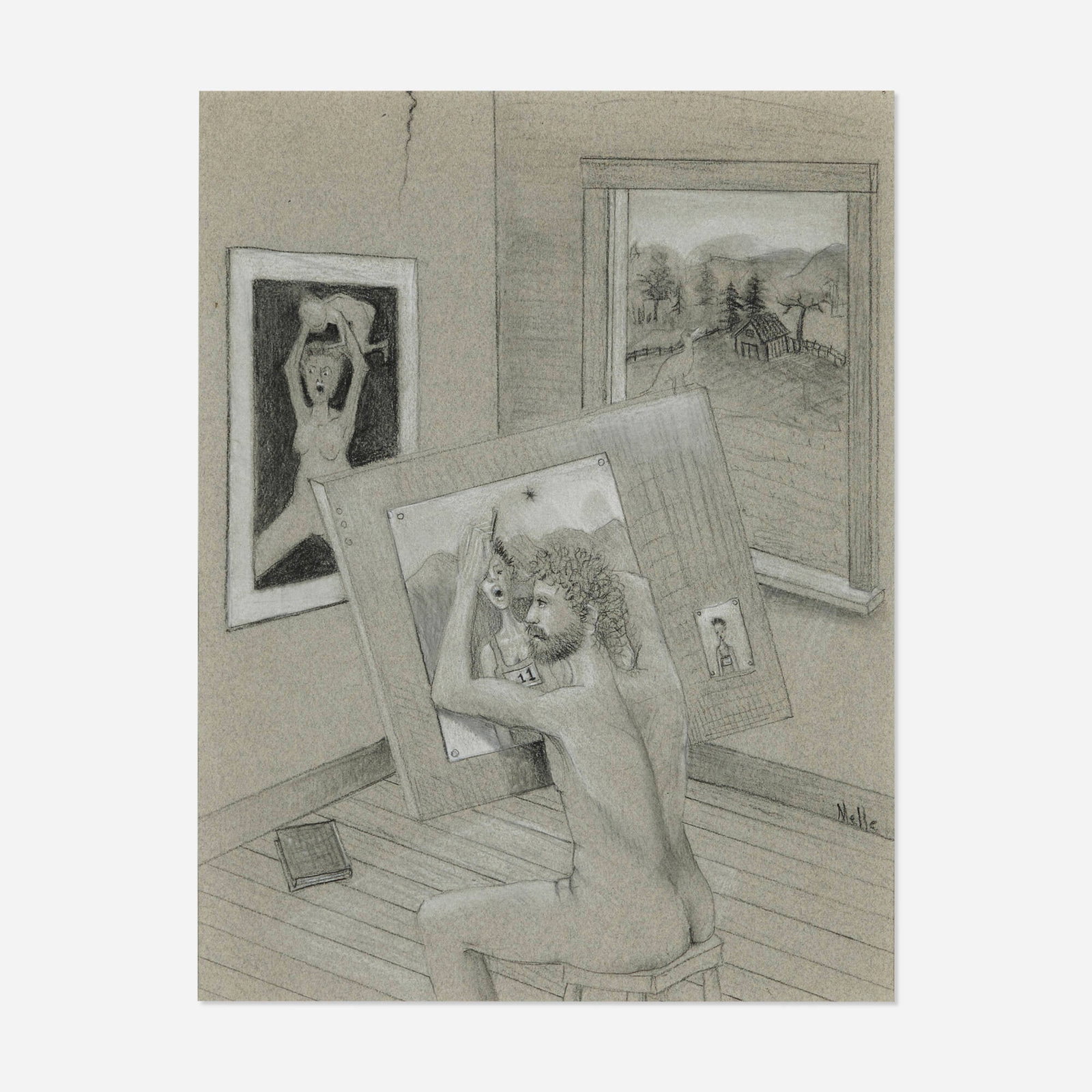 Michael Melle, Untitled: Michael Melle Untitled colored pencil on paper sight: 12.375 h x 9.5 w in (31 x 24 cm) Signed to lower right 'Melle'. This work will ship from Lambertville, New Jersey.