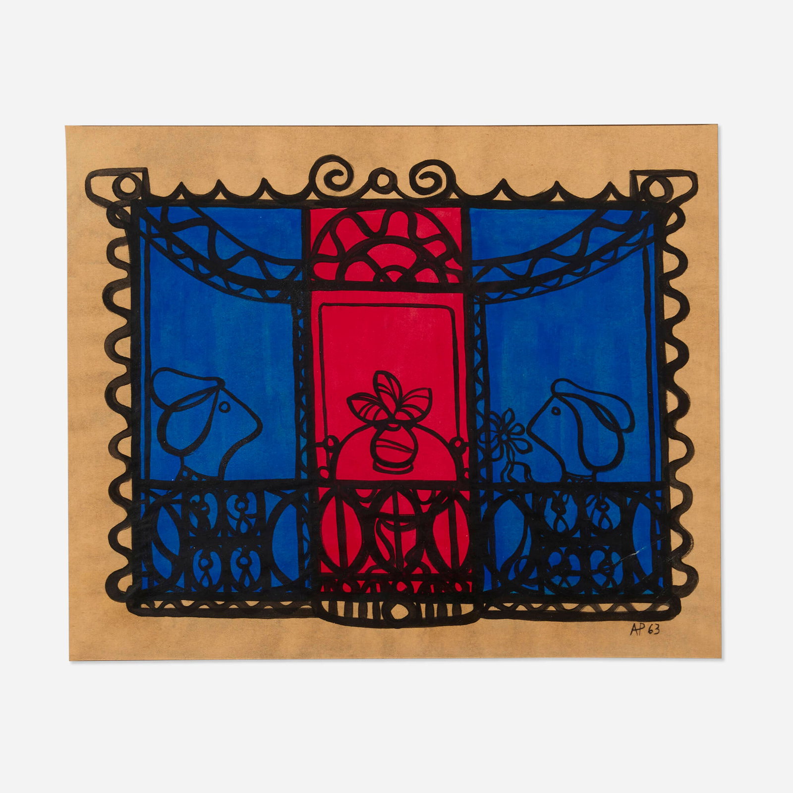 Amelia Pelaez, Untitled: Amelia Pelaez Untitled 1963 gouache on paper sight: 13.25 h x 16.25 w in (34 x 41 cm) Signed and dated to lower right 'AP 63'. This work will ship from Lambertville, New Jersey.