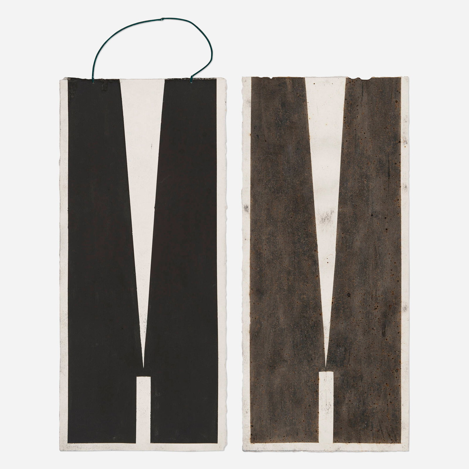 Paul Ramirez-Jonas, Untitled (diptych): Paul Ramirez-Jonas Untitled (diptych) gunpowder on paper, fuse each: 25 h x 11.25 w in (63 x 29 cm) overall: 29.75 h x 11.25 w in (76 x 29 cm) This work will ship from Chicago, Illinois.